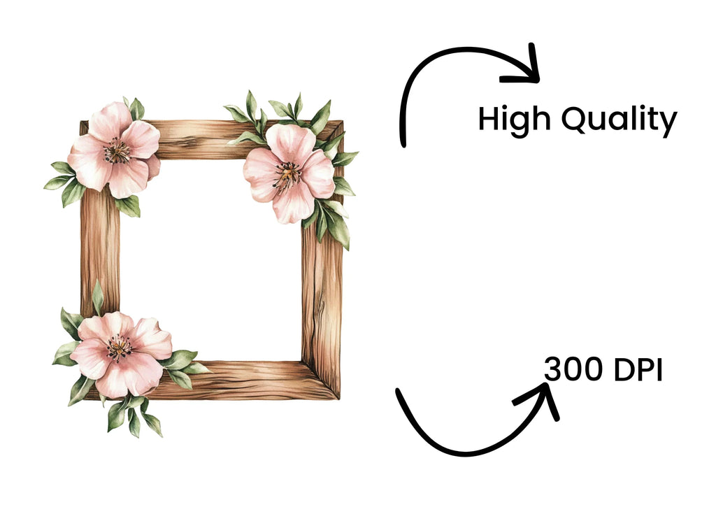 Floral Wooden Frame Clipart Bundle