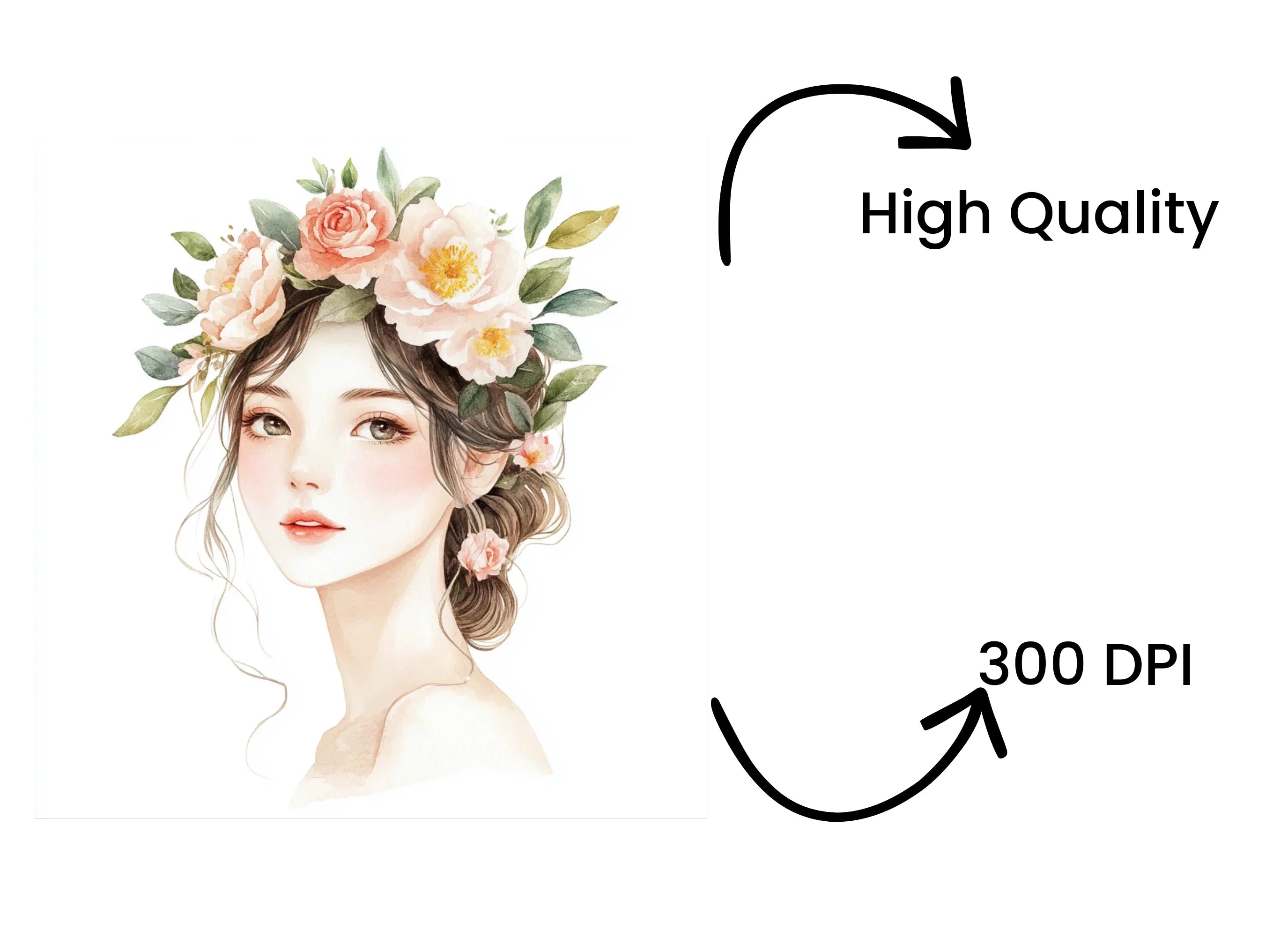 Elegant Women with Flower Crowns Clipart Bundle