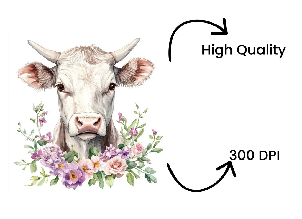 Cute Cow Heads with Flowers Clipart Bundle