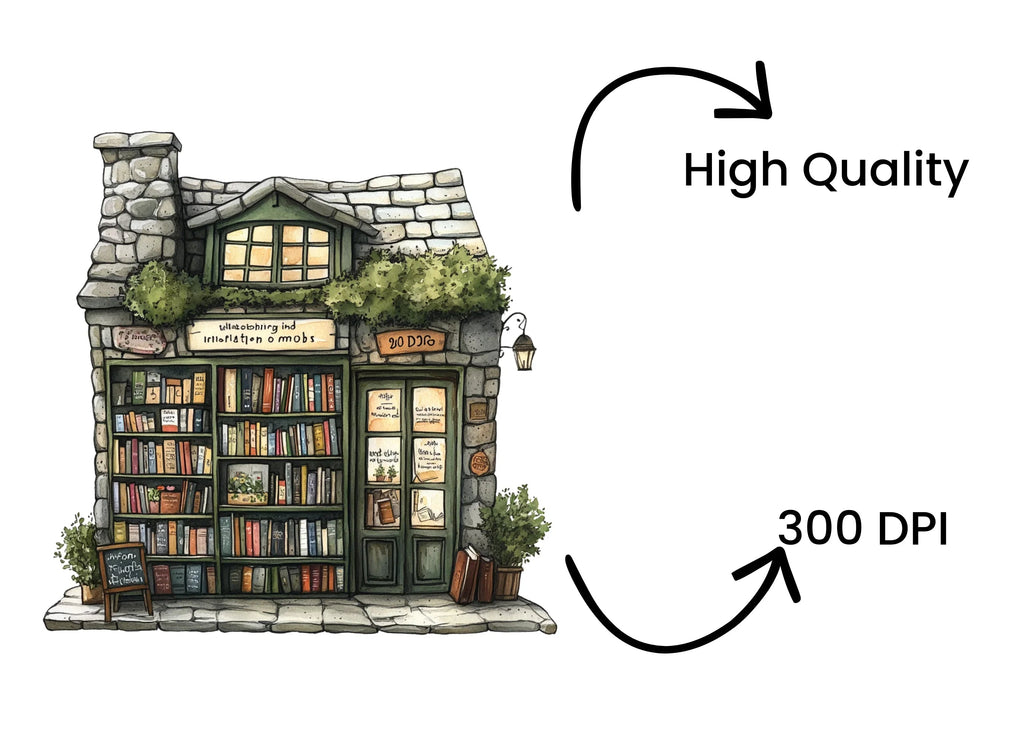 Charming Stone Bookstore Clipart Bundle