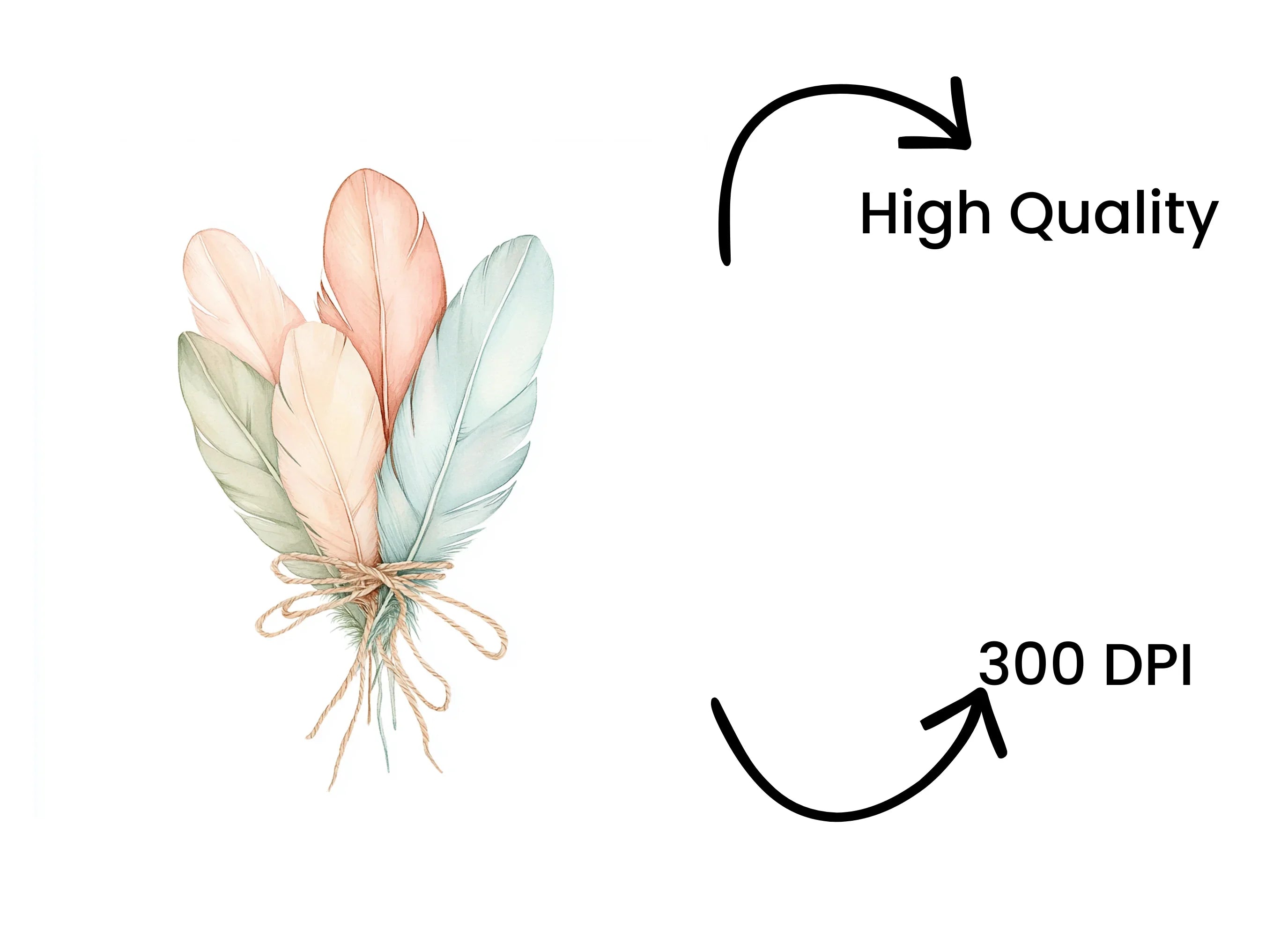 Boho Pastel Feather Clipart Bundle