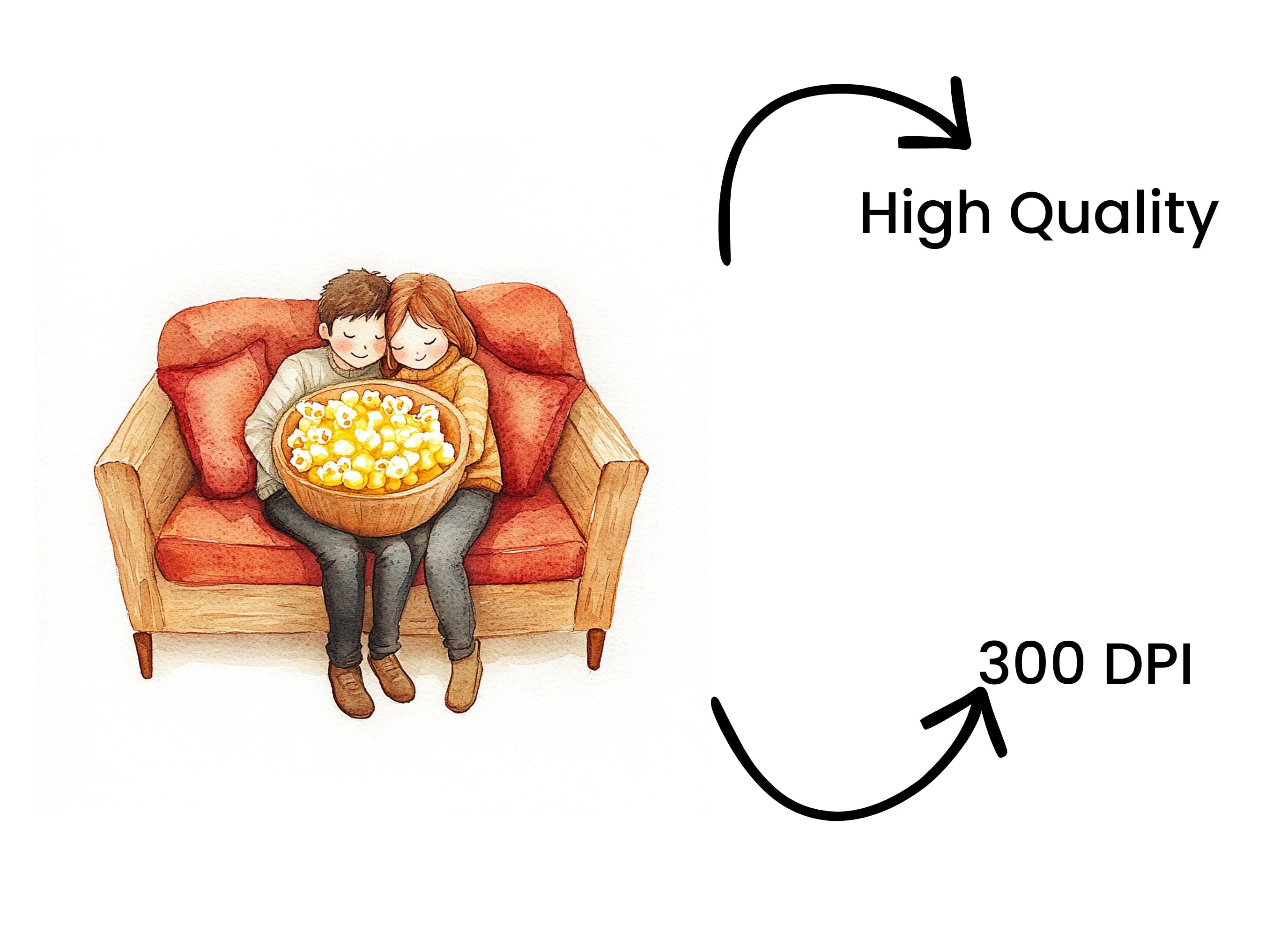 Cozy Couple Popcorn Movie Night Clipart Bundle
