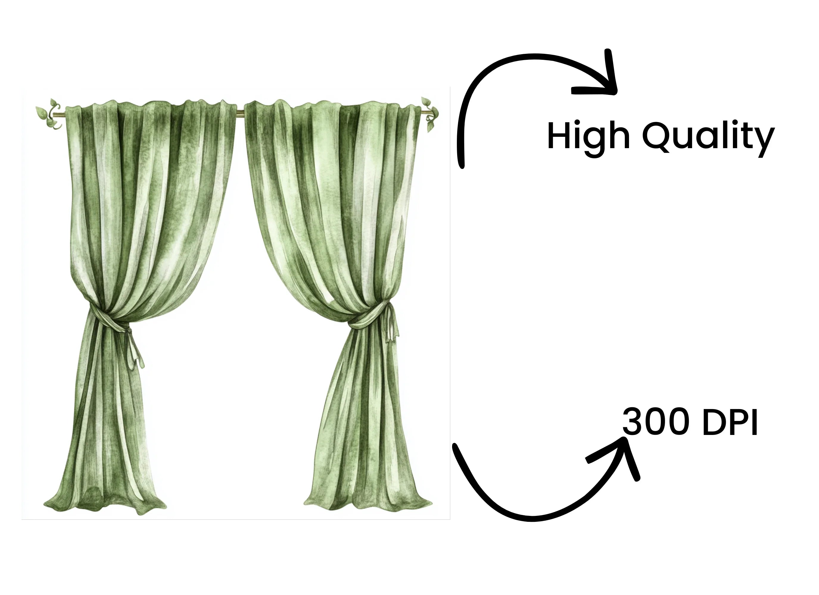 Elegant Green Curtains Clipart Bundle
