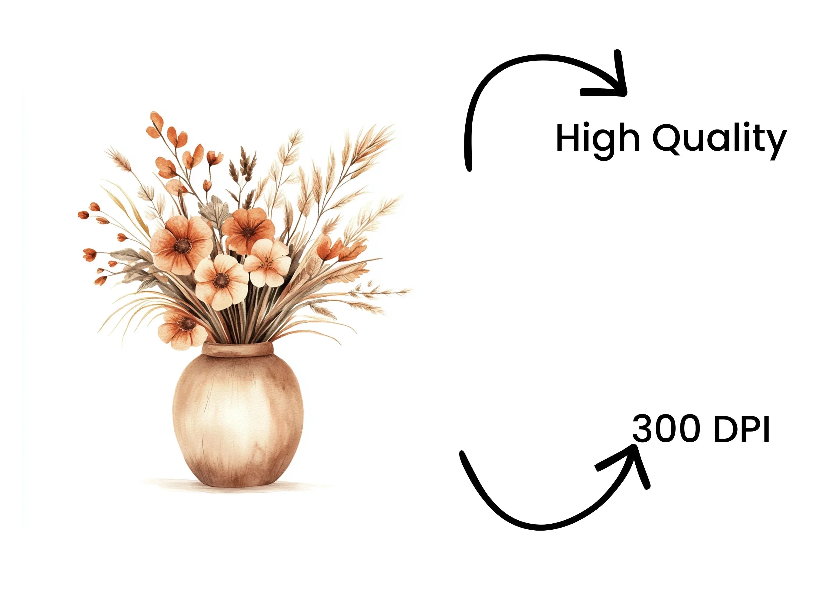 Autumn Boho Floral Vases Clipart Bundle