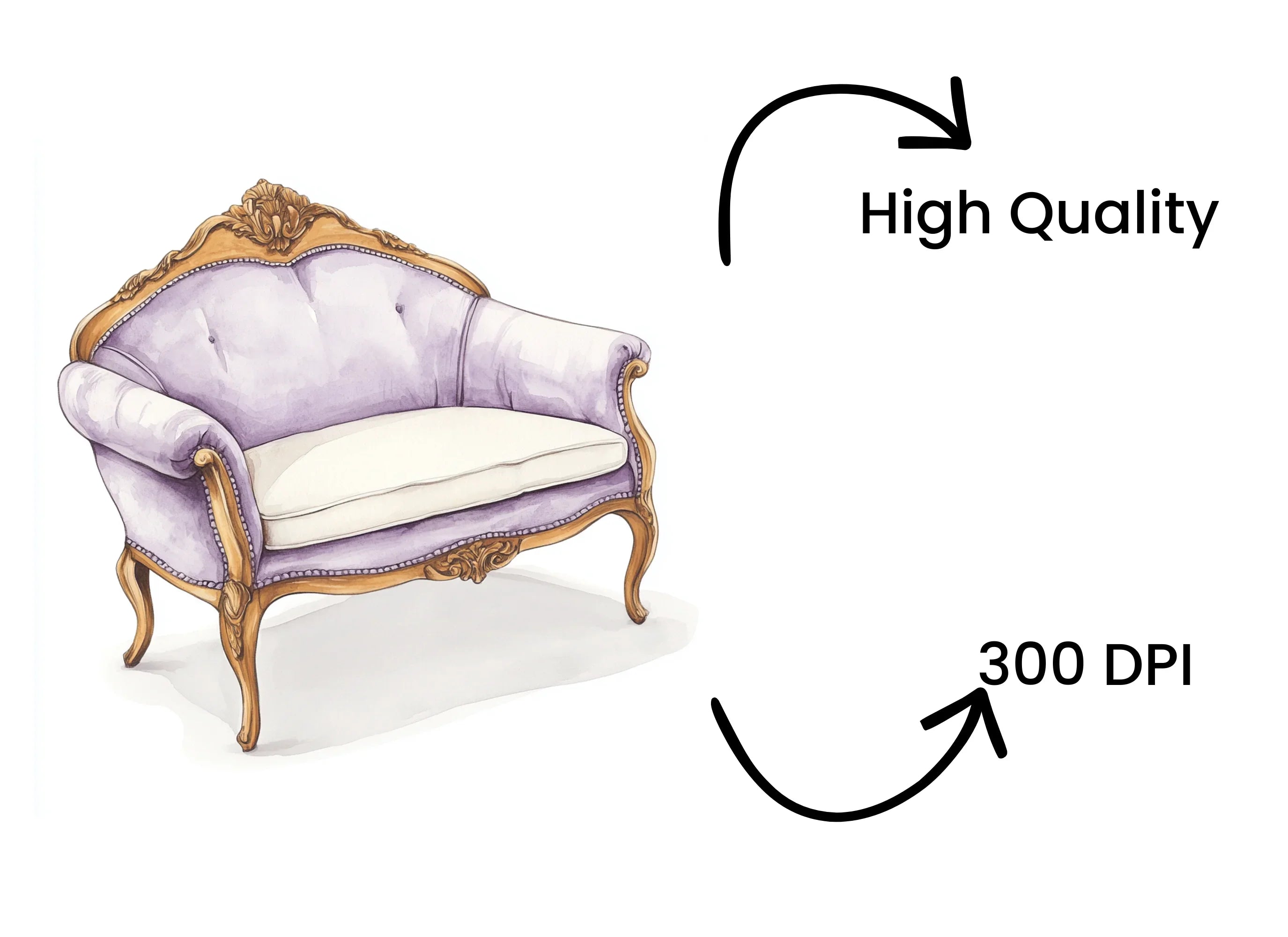 Elegant Purple French Armchair Clipart Bundle