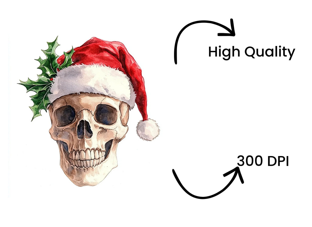 Christmas Skulls with Santa Hats Clipart Bundle