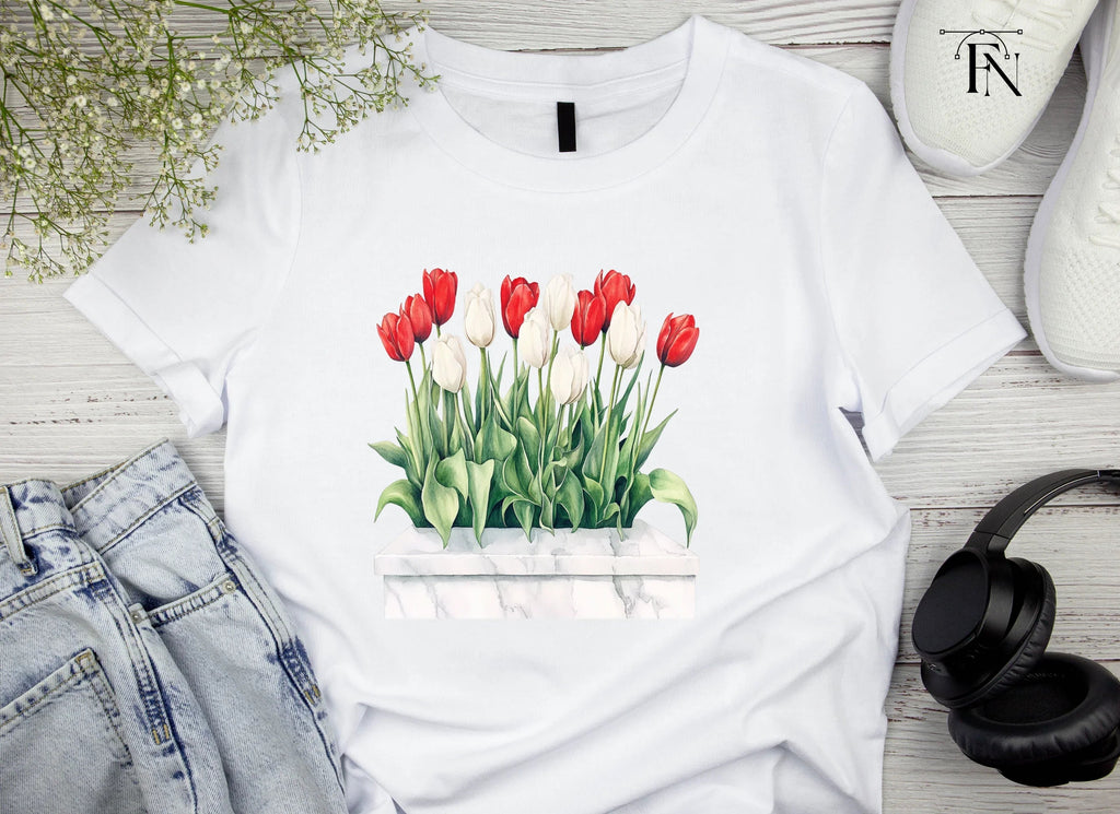 Vibrant Red and White Tulip Clipart Bundle