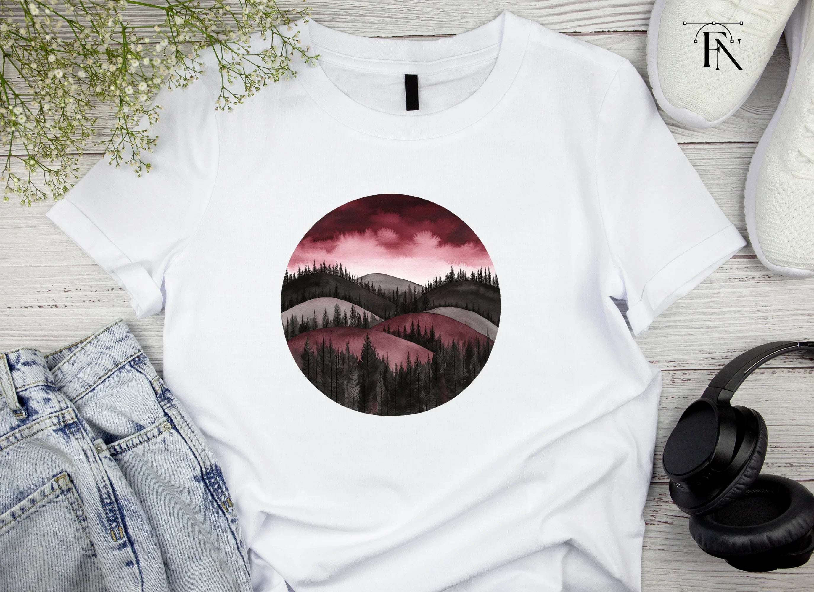 Dark Forest Mountain Landscape Clipart Bundle