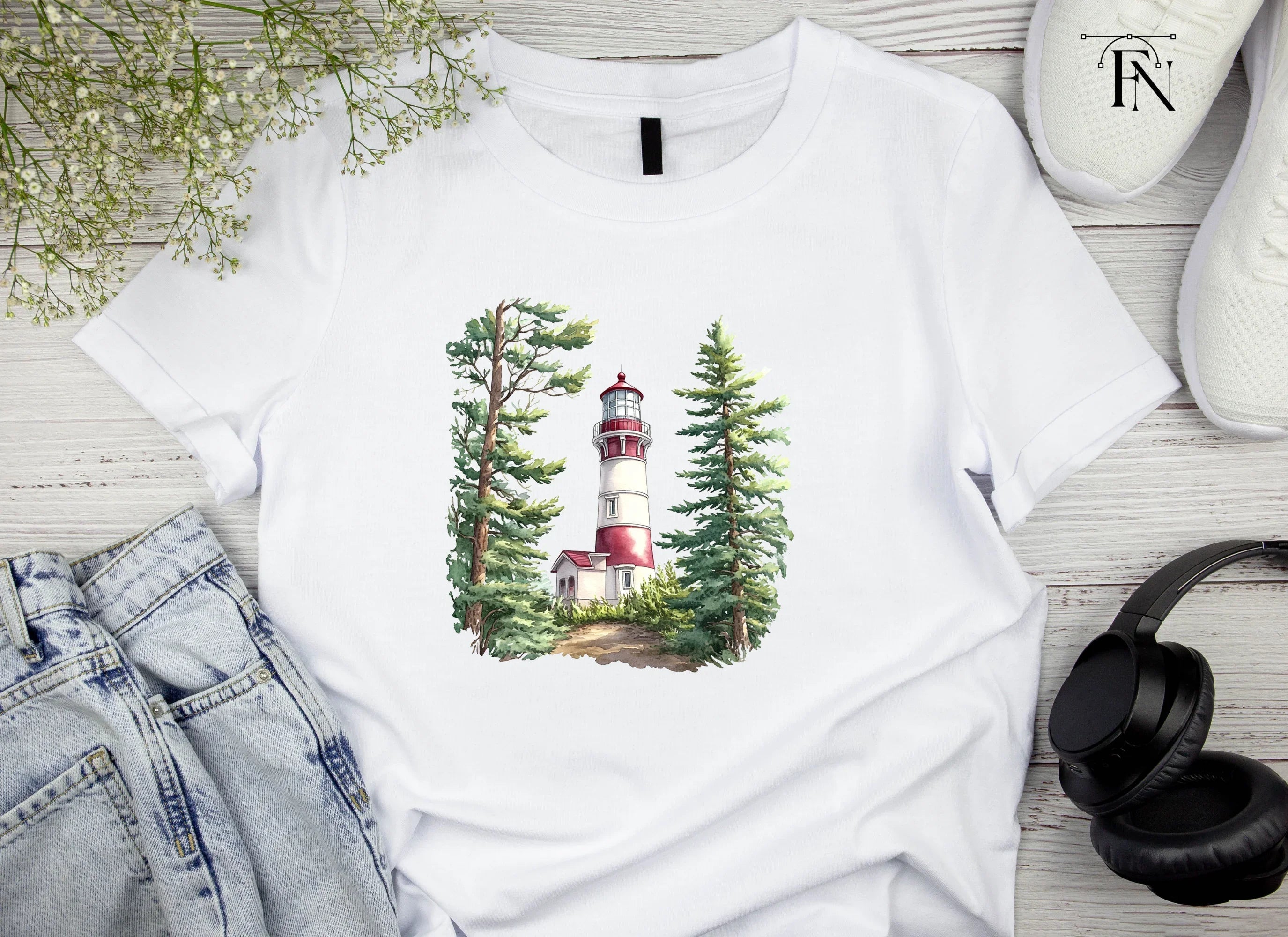 Lighthouse and Pine Trees Clipart Bundle