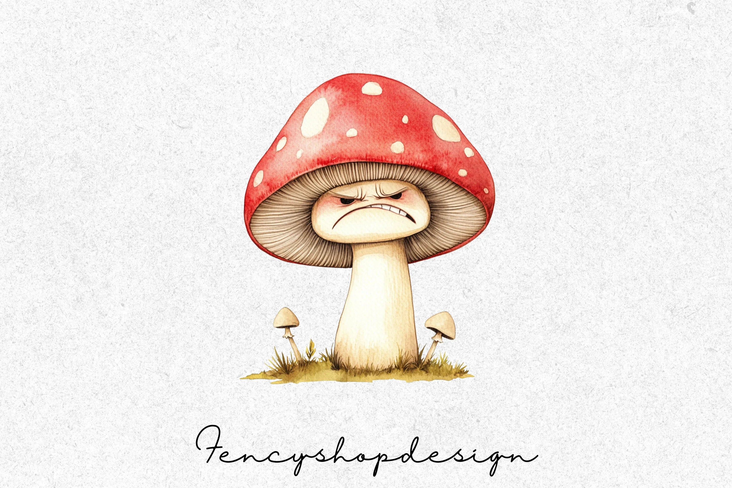 Angry Cartoon Mushroom Clipart Bundle
