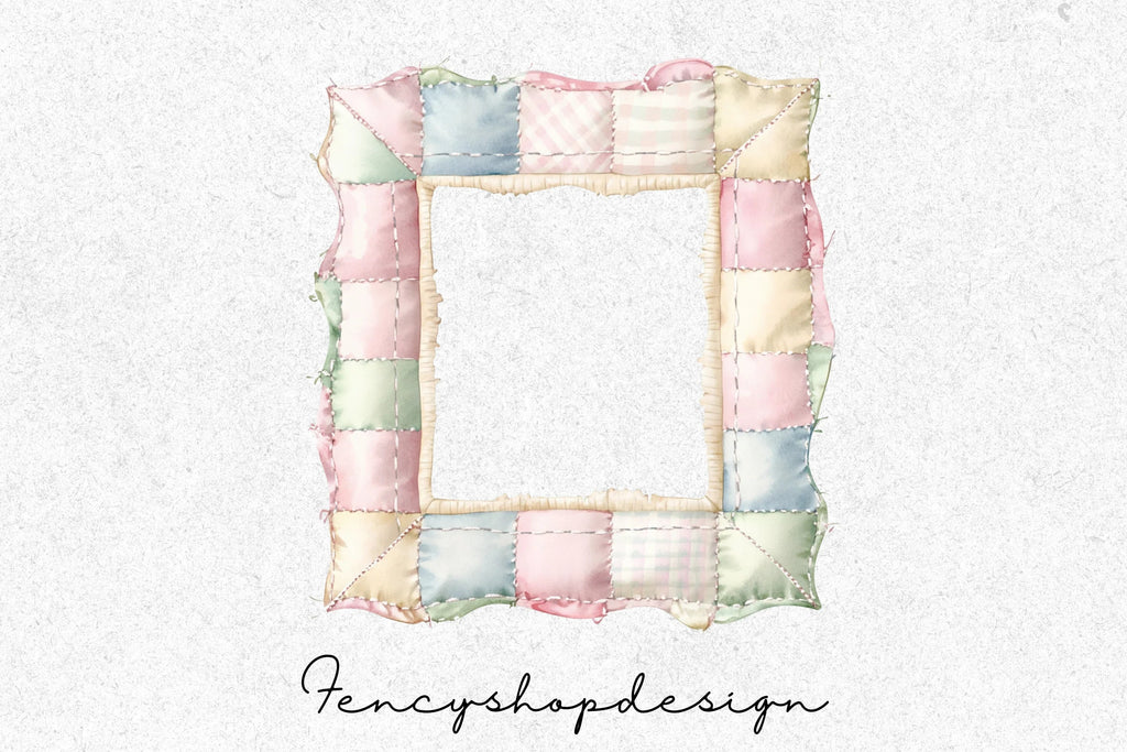 Soft Pastel Quilted Fabric Frames Clipart Bundle