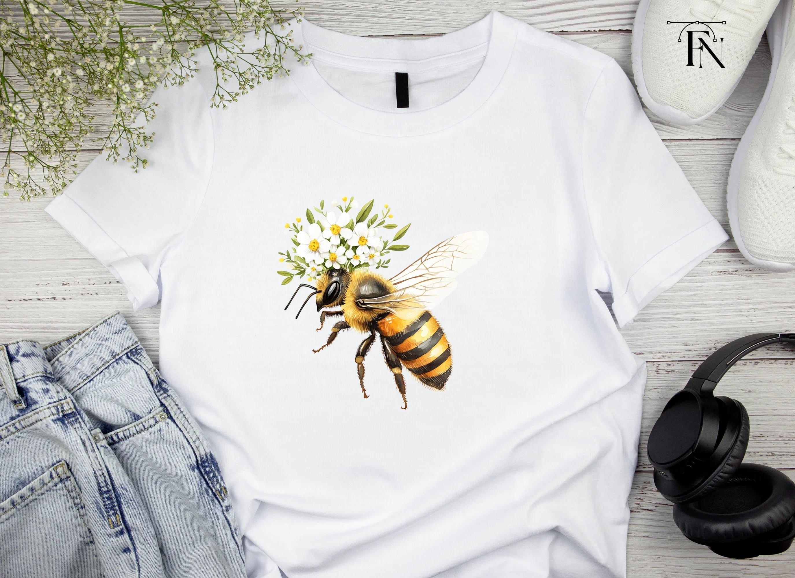 Elegant Bee with Floral Crown Clipart Bundle