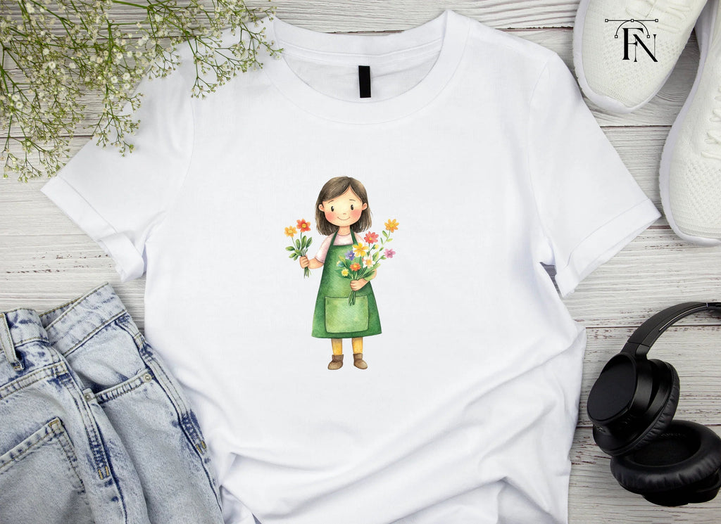 Cute Girls with Flower Bouquets Clipart Bundle