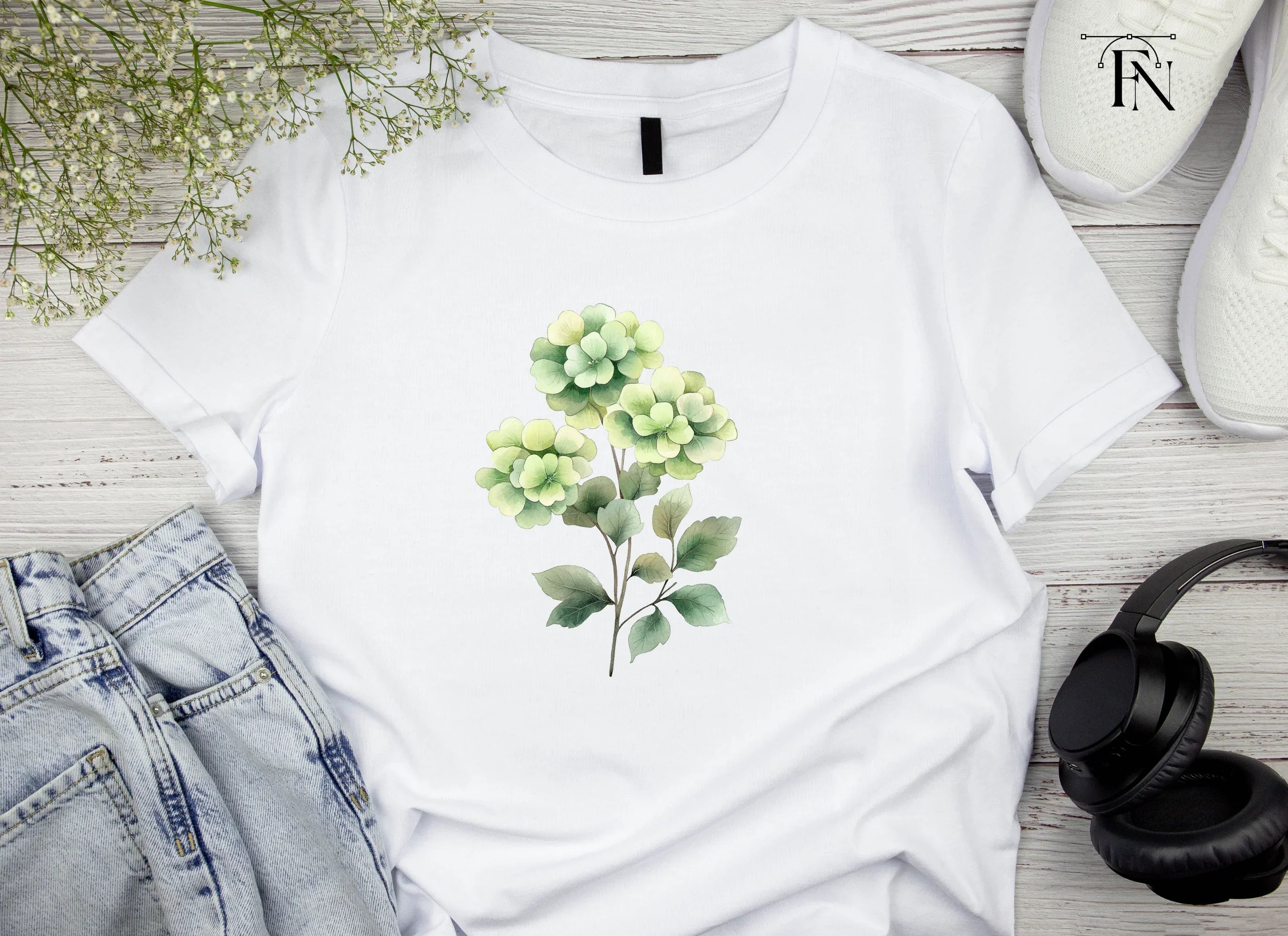 Green Hydrangea Clipart Bundle