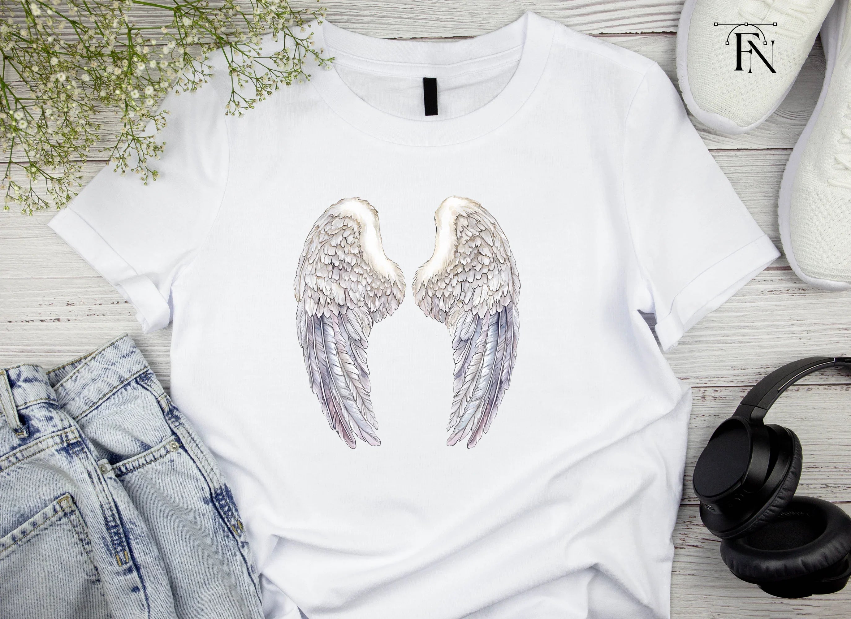 Graceful White Feathered Wings Clipart Bundle