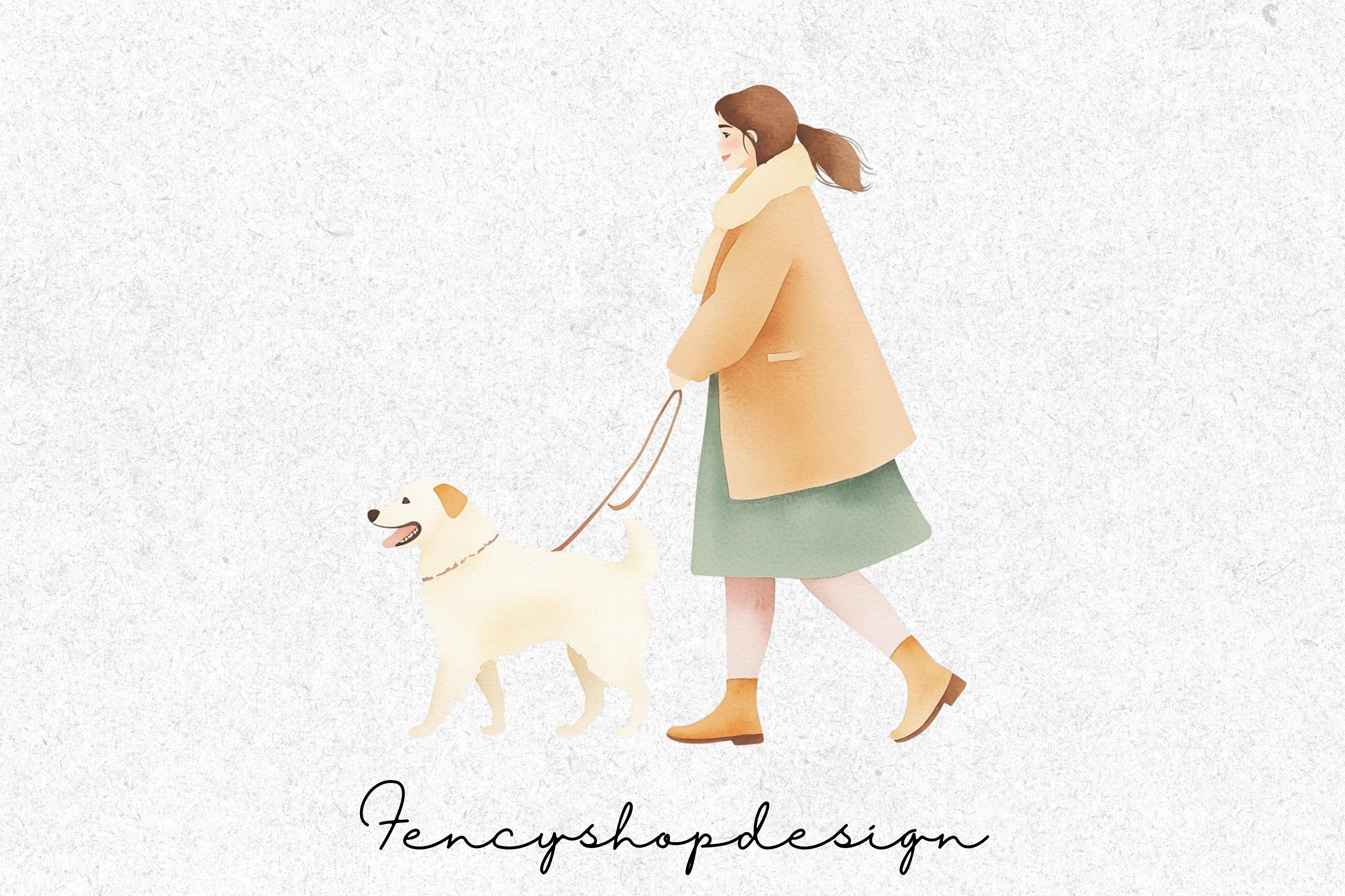 Women Walking Dogs Clipart Bundle