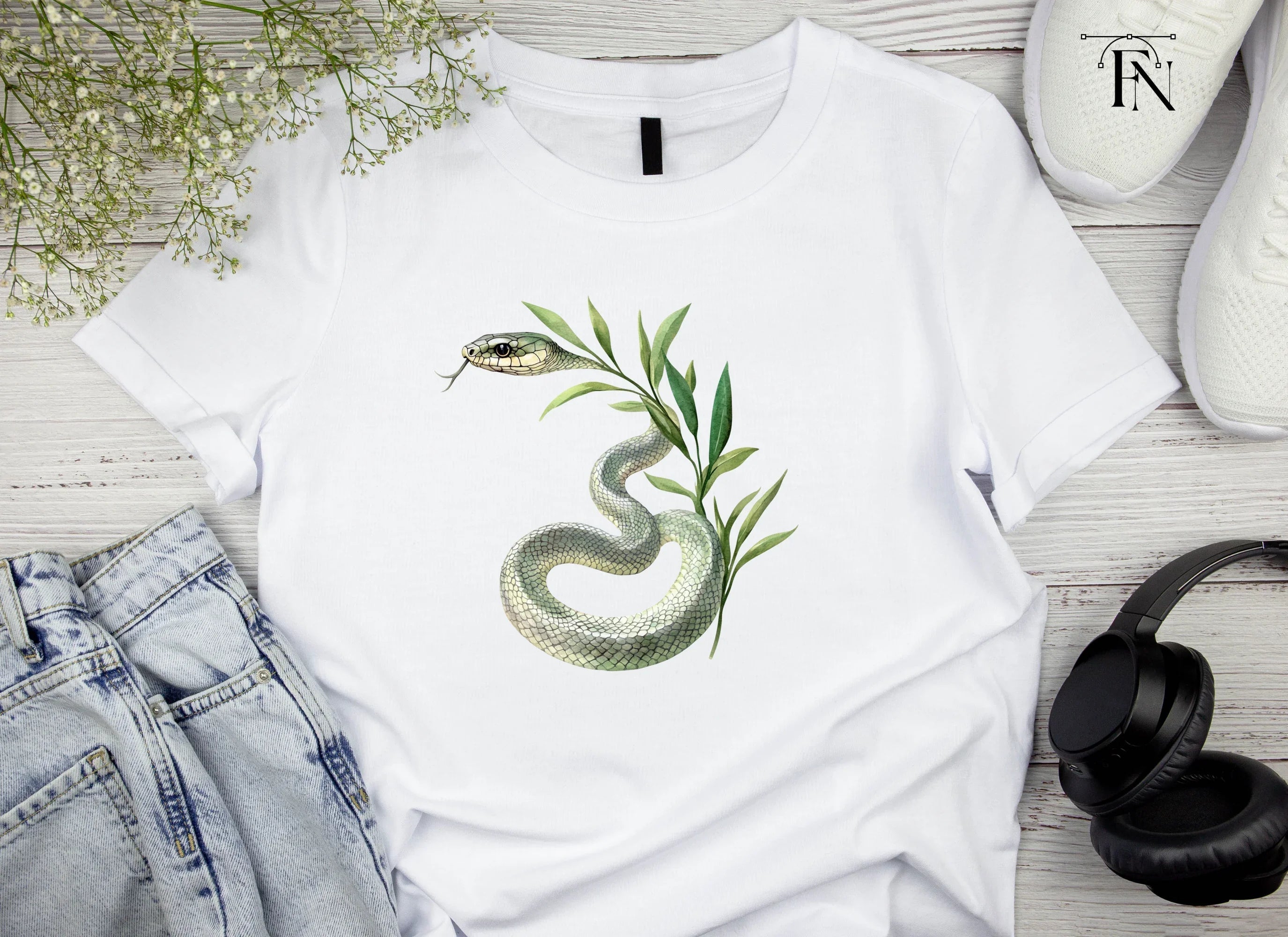 Green Snake with Olive Branch Clipart Bundle