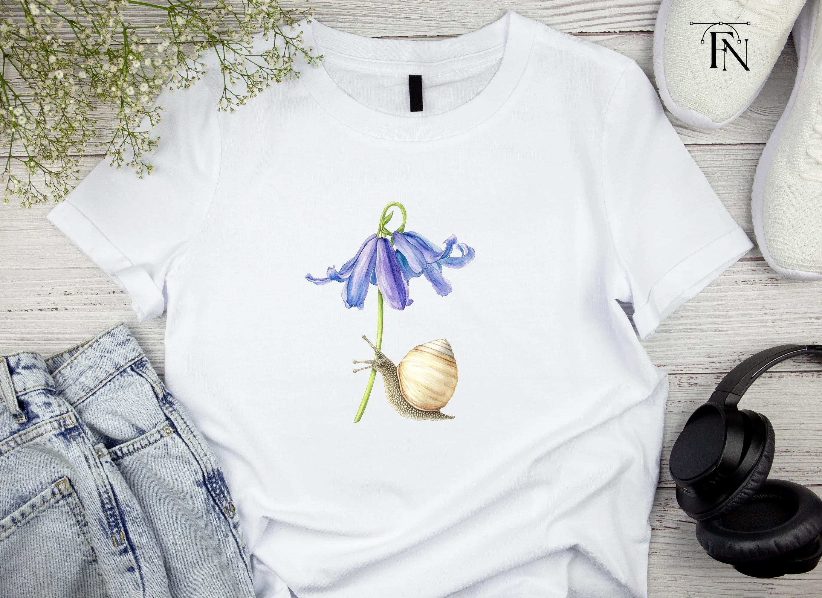 Snail and Bluebell Flower Clipart Bundle