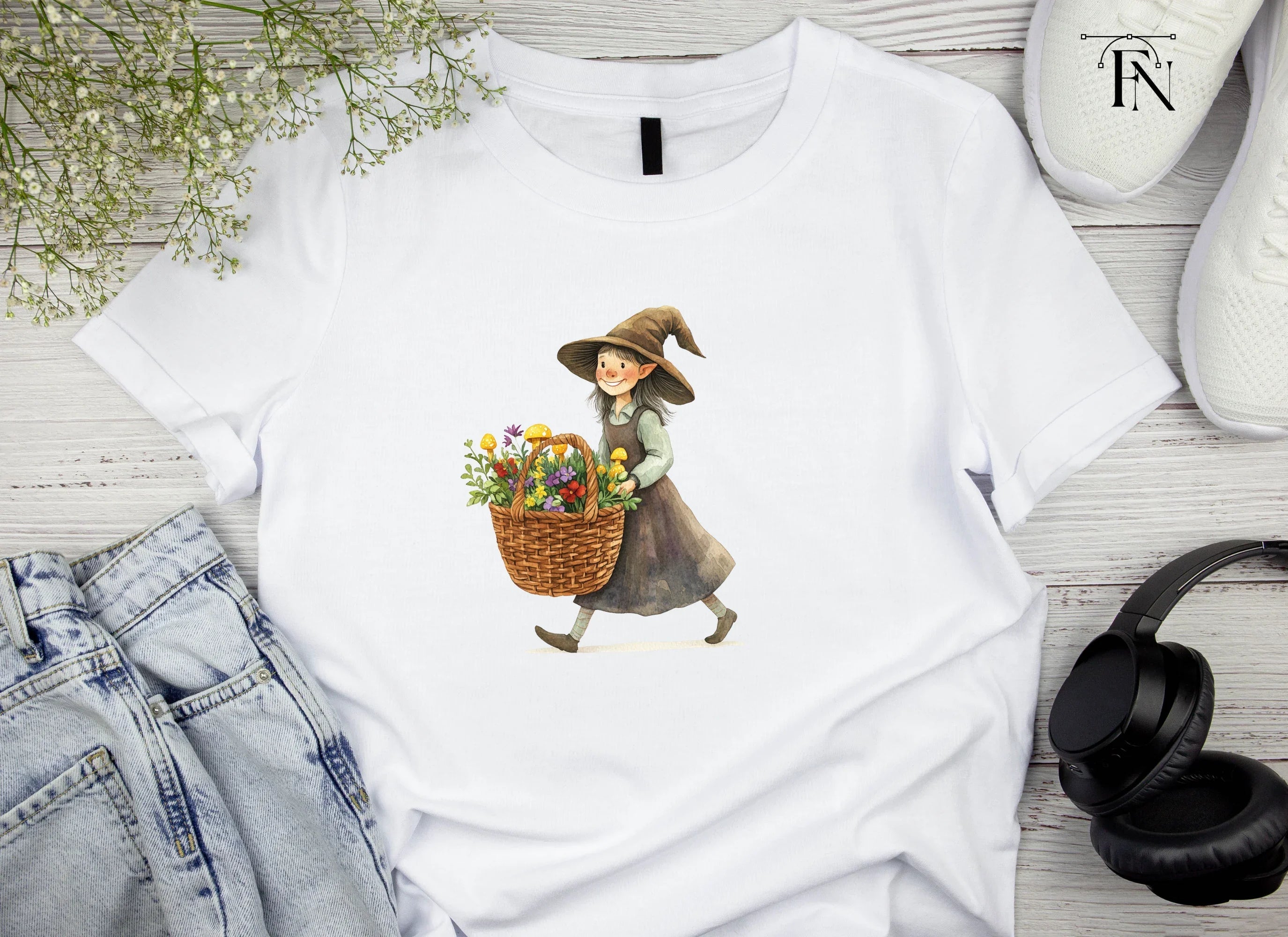Cute Witches with Flower Baskets Clipart Bundle