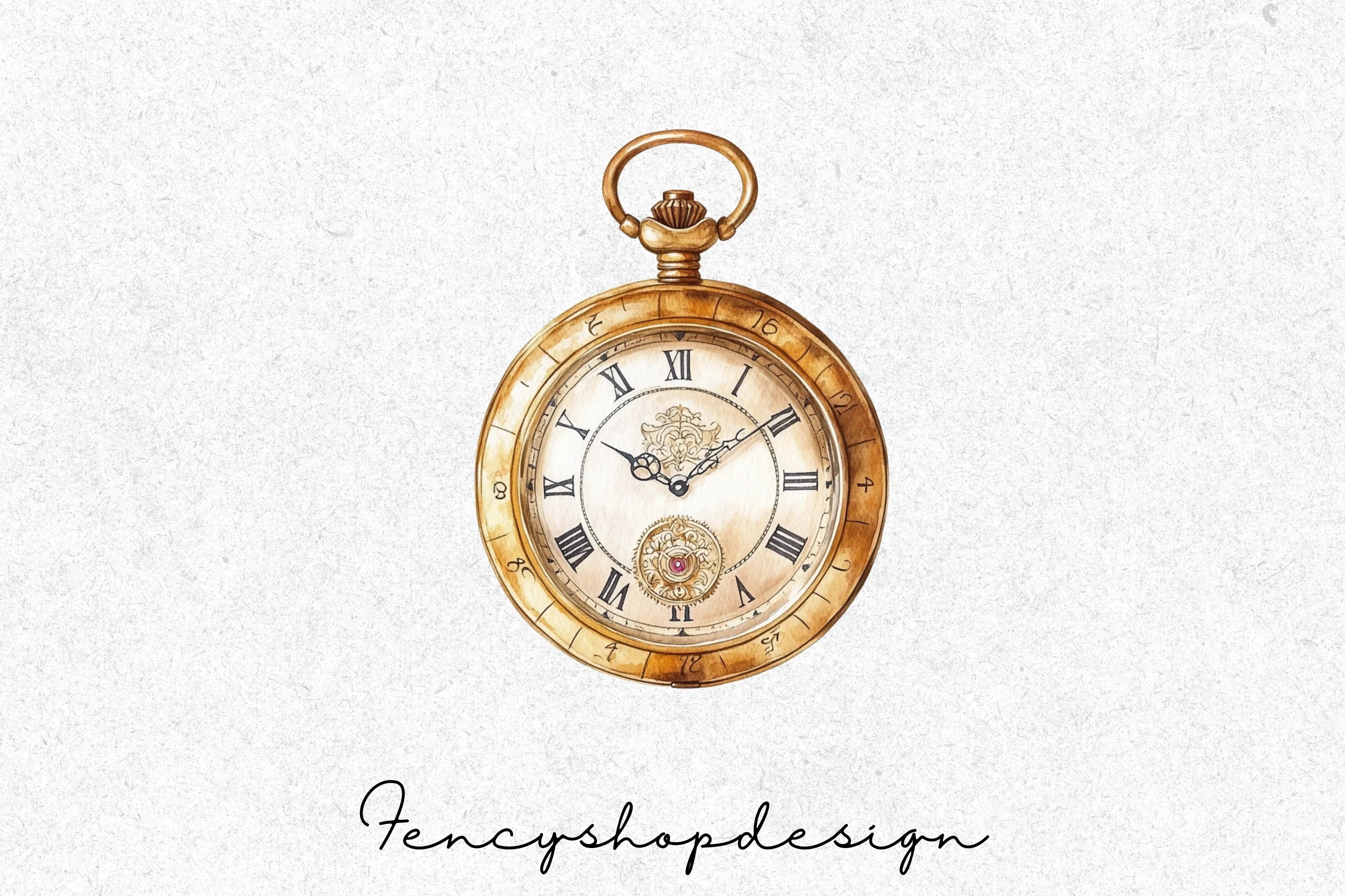 Vintage Pocket Watch Clipart Bundle