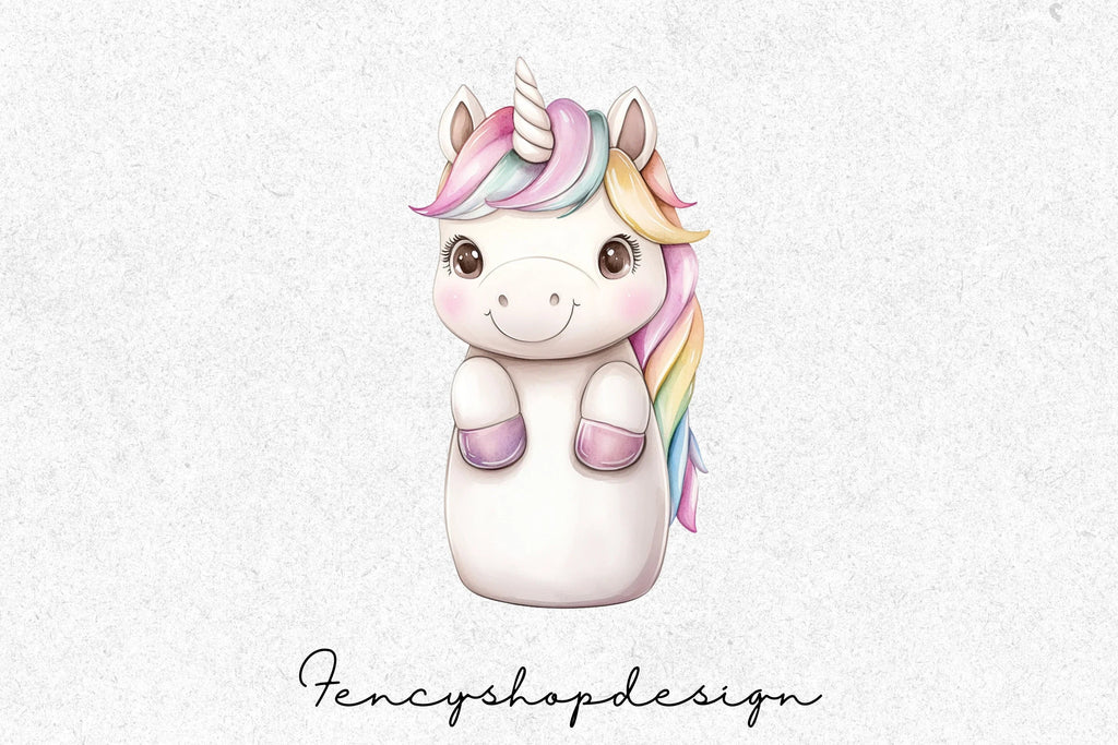 Adorable Rainbow Unicorns Clipart Bundle