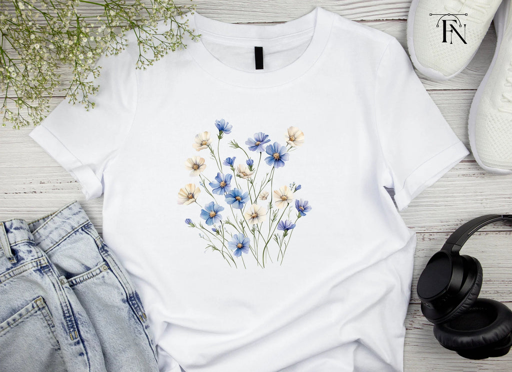 Blue and White Floral Clipart Bundle