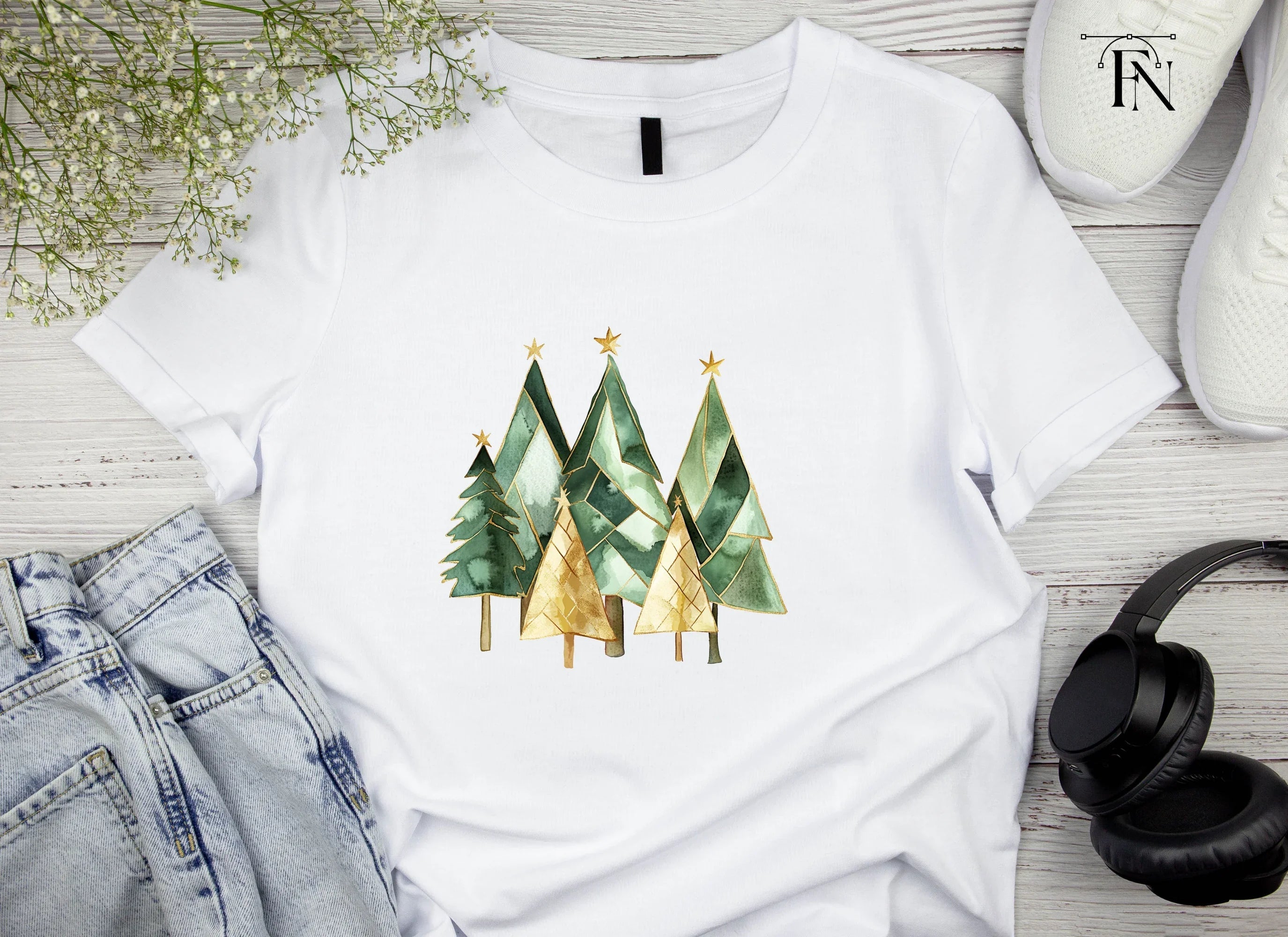 Geometric Christmas Trees Clipart Bundle