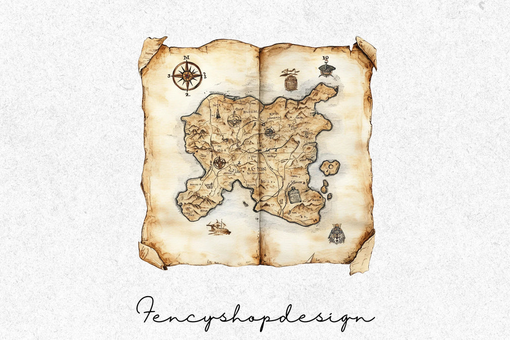 Vintage Fantasy Treasure Map Clipart Bundle