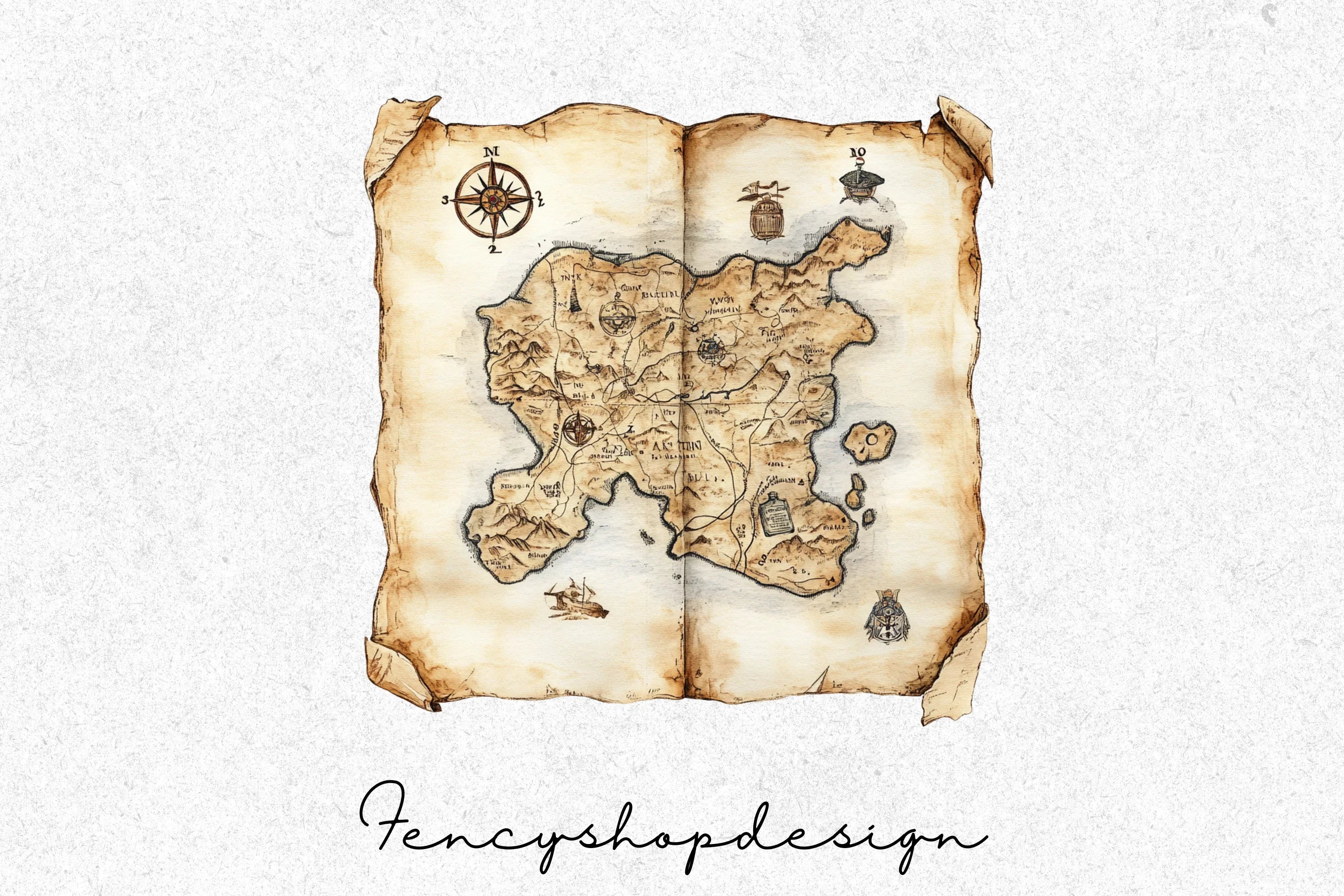 Vintage Fantasy Treasure Map Clipart Bundle