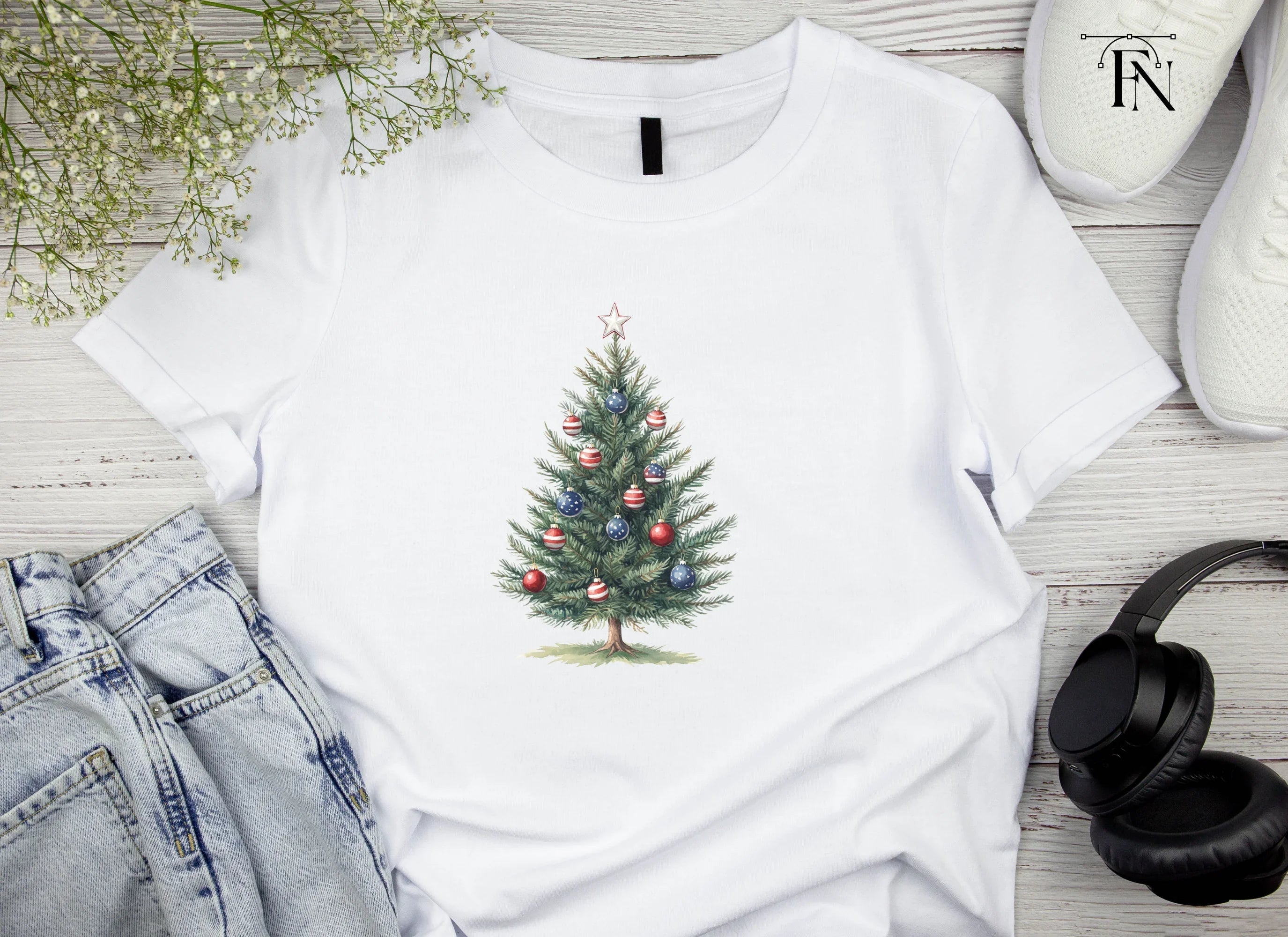 Patriotic Christmas Tree Clipart Bundle