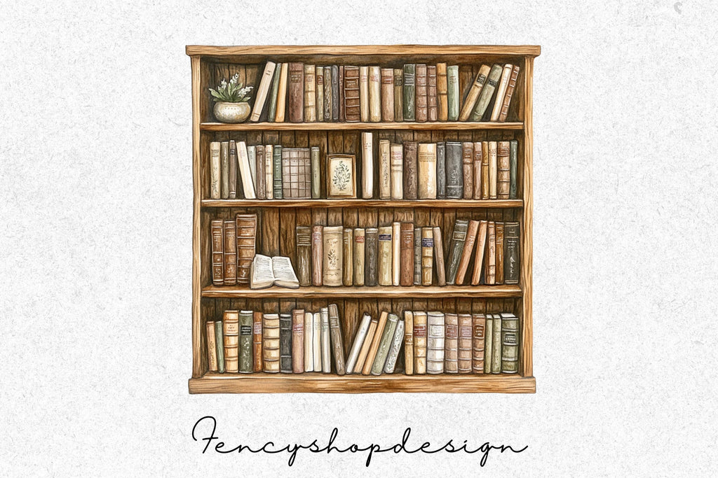 Vintage Bookshelf Clipart Bundle