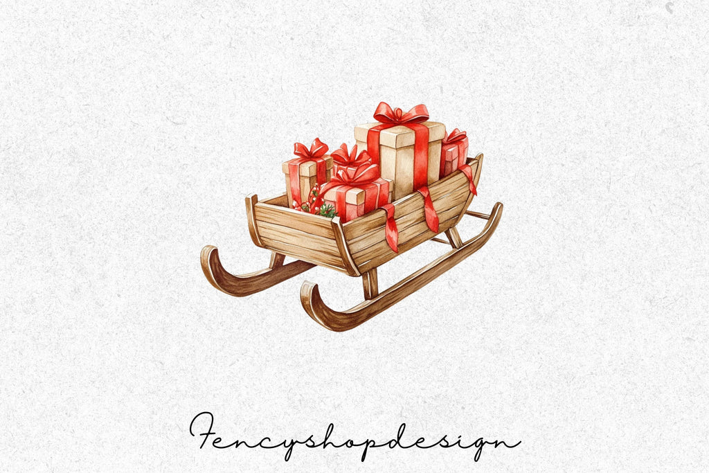 Christmas Sleds with Gifts Clipart Bundle