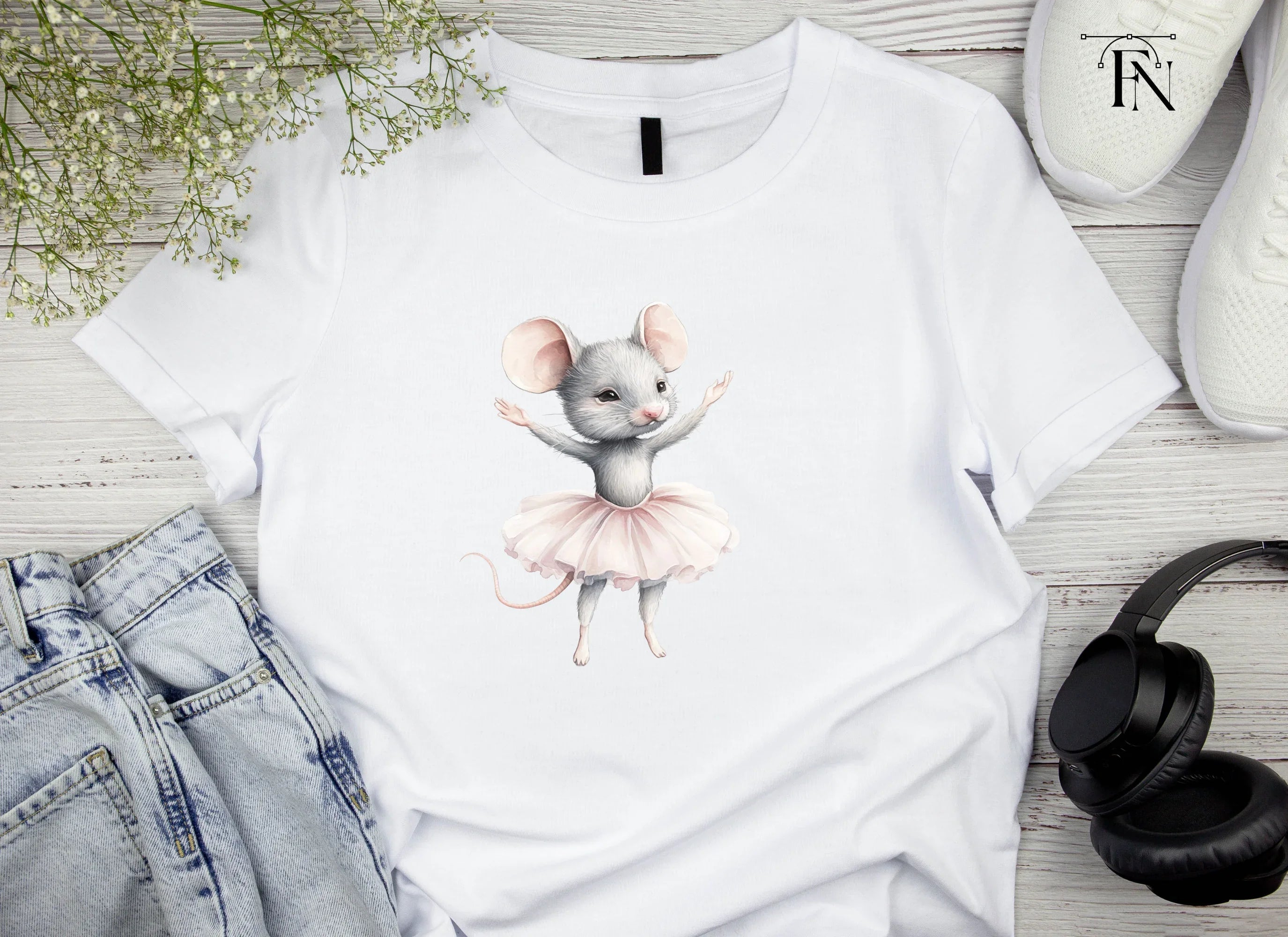 Twin Grey Ballerina Mice Clipart Bundle