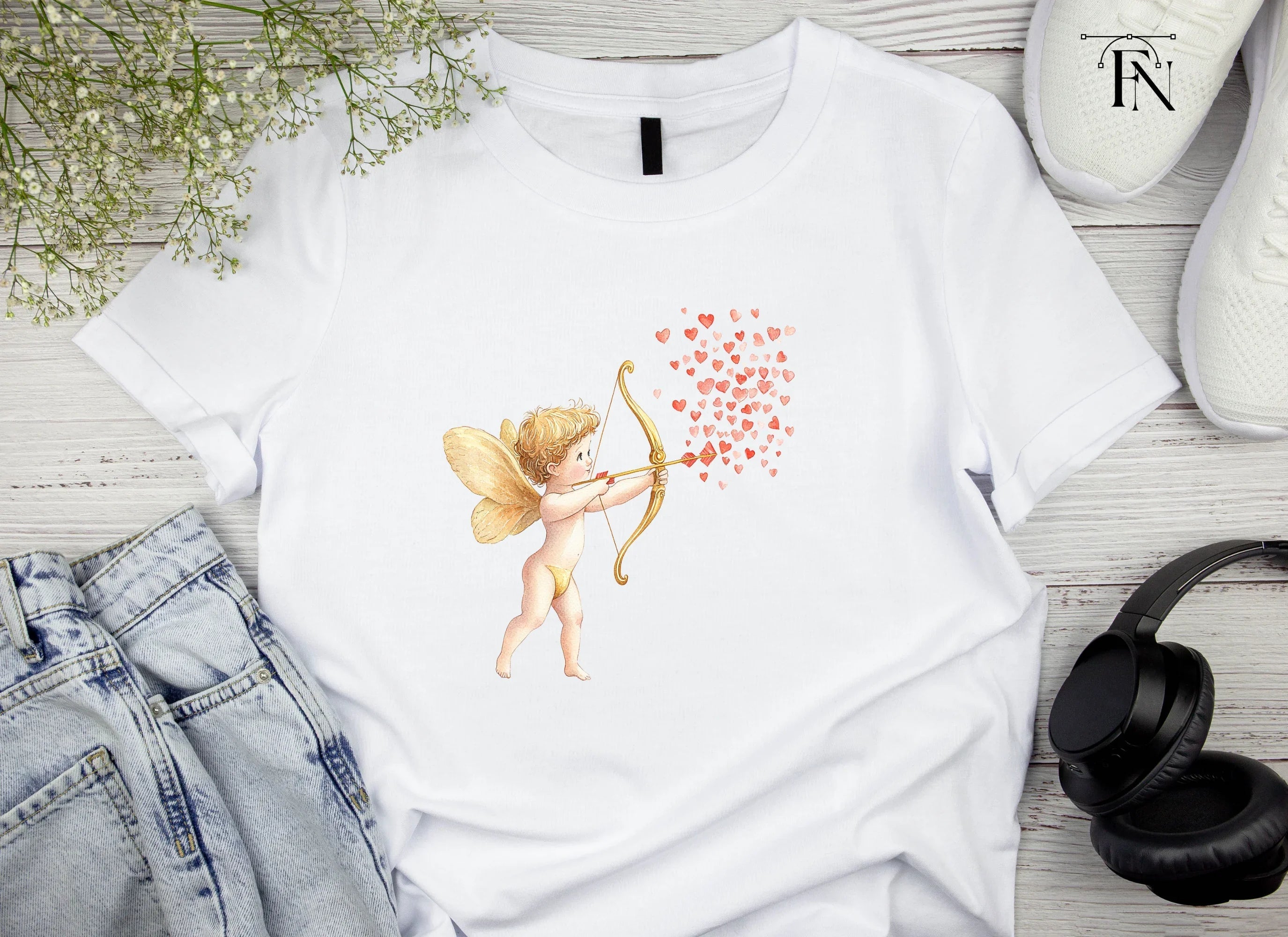 Charming Cupid Shooting Heart Arrows Clipart Bundle