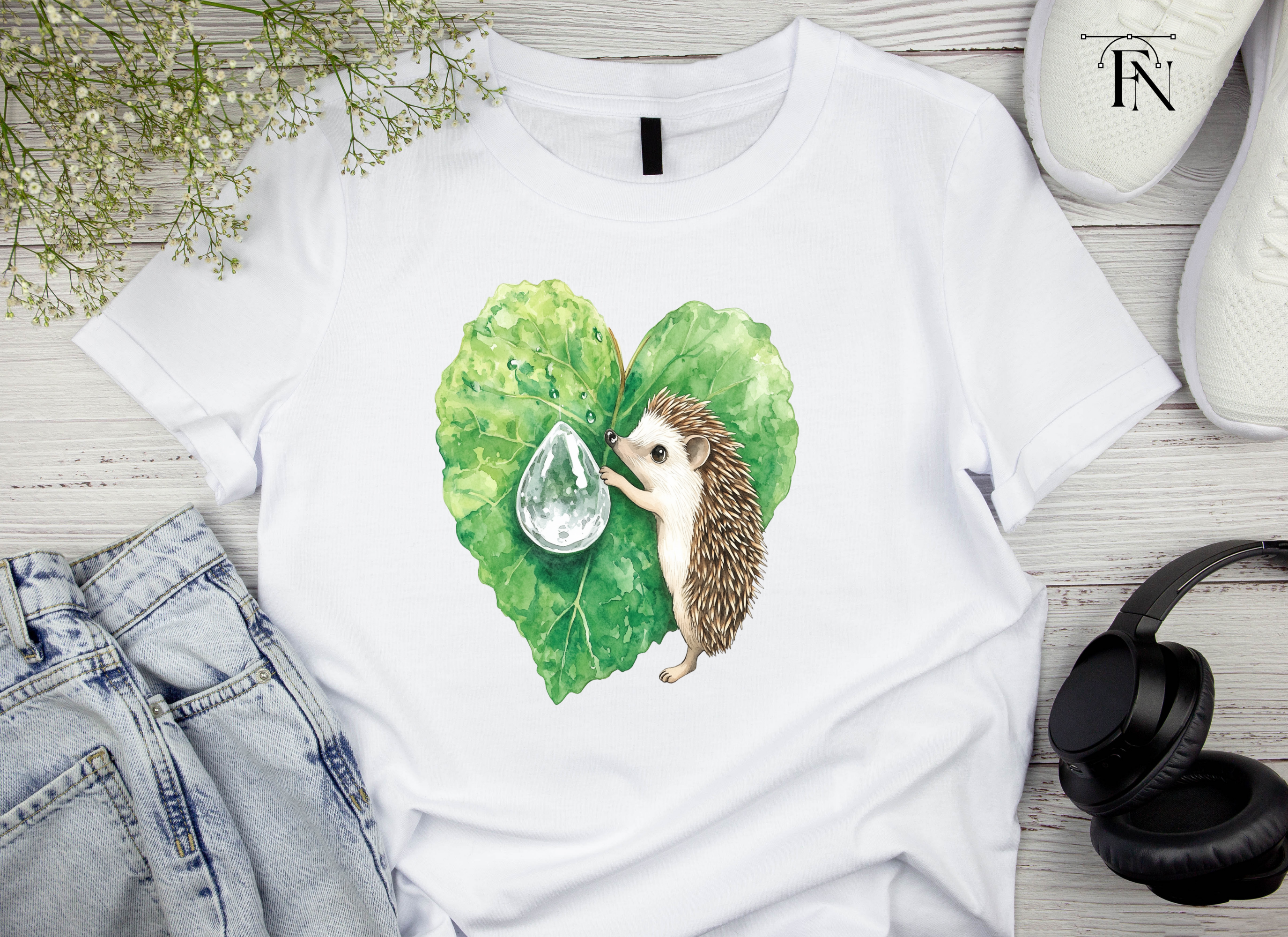 Cute Hedgehogs on Heart Leaves Clipart Bundle
