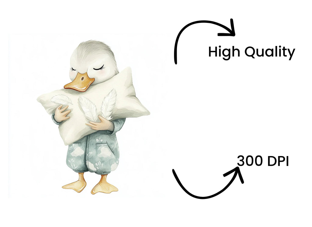 Sleeping Duckling with Pillow Clipart Bundle