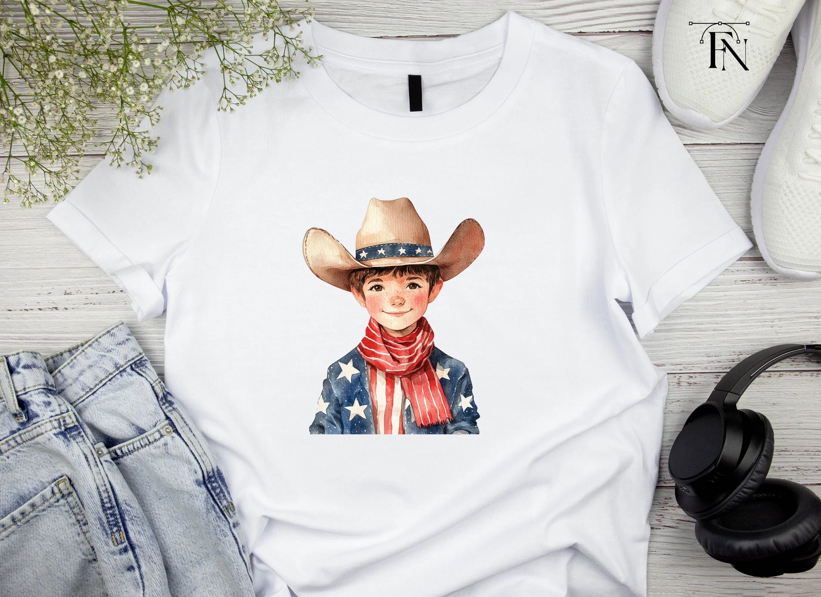 Cute Patriotic Boy Cowboy Clipart Bundle