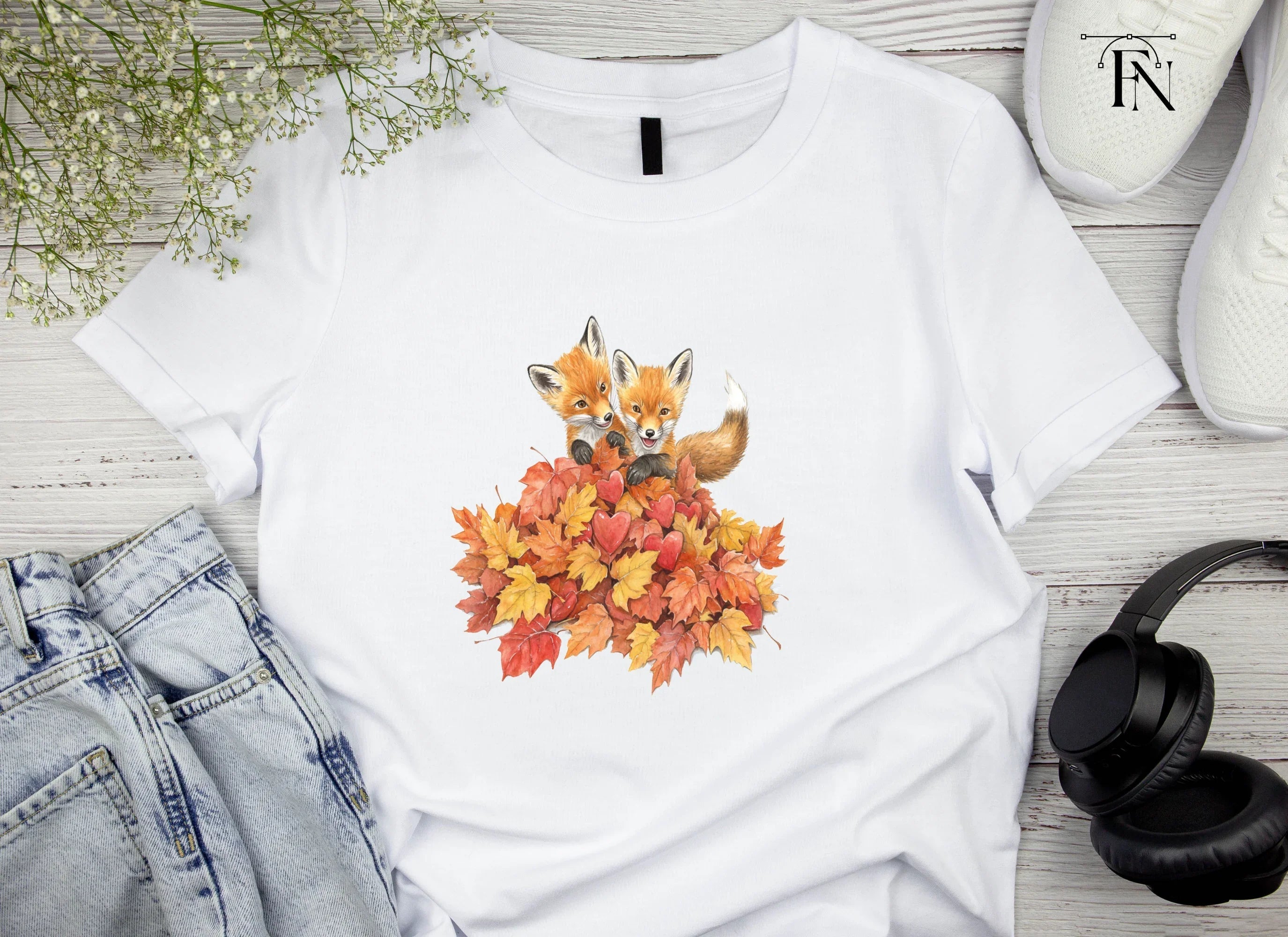 Cute Fox Cubs in Autumn Leaves Clipart Bundle