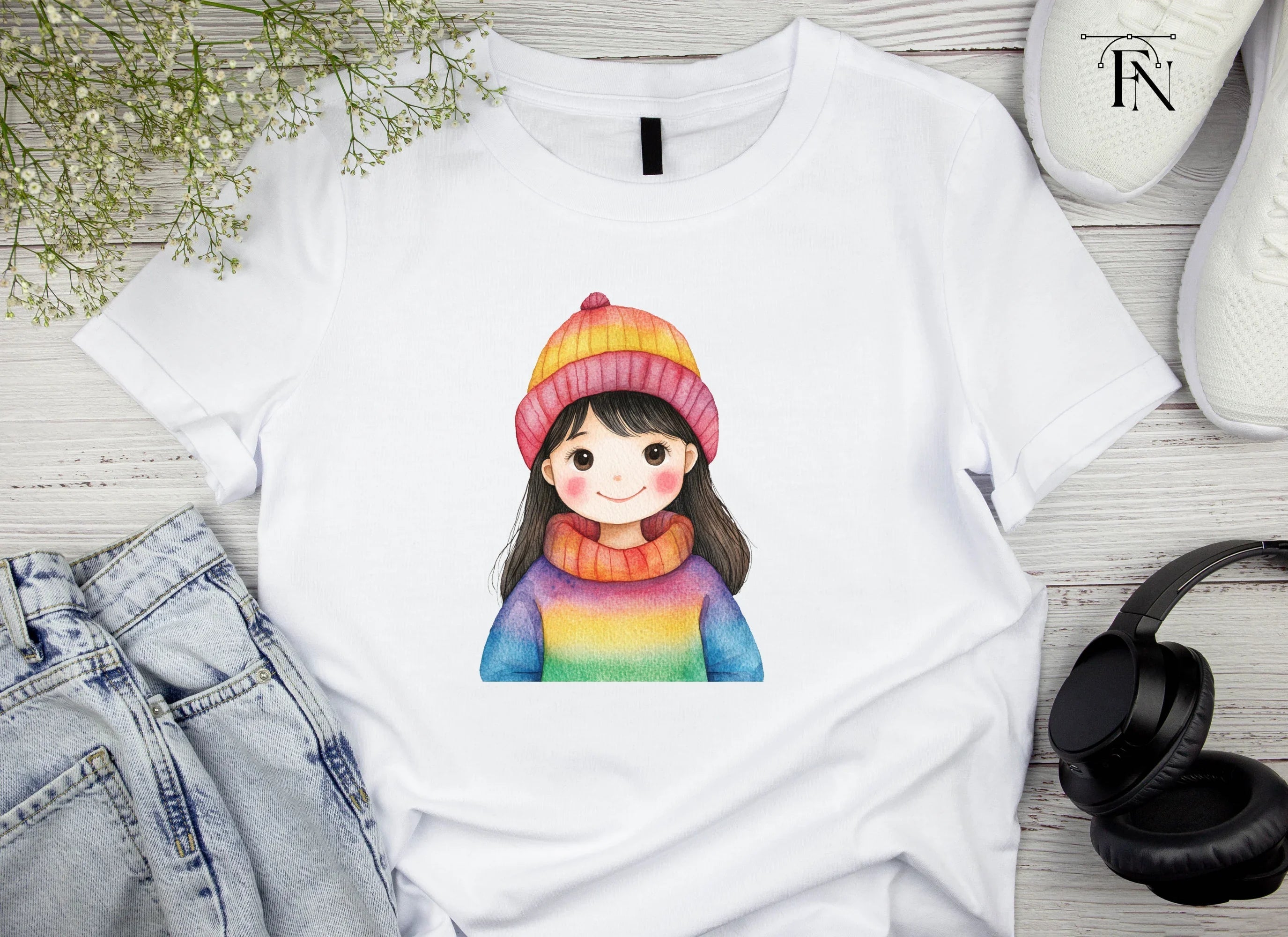 Girl in Rainbow Winter Wear Clipart Bundle