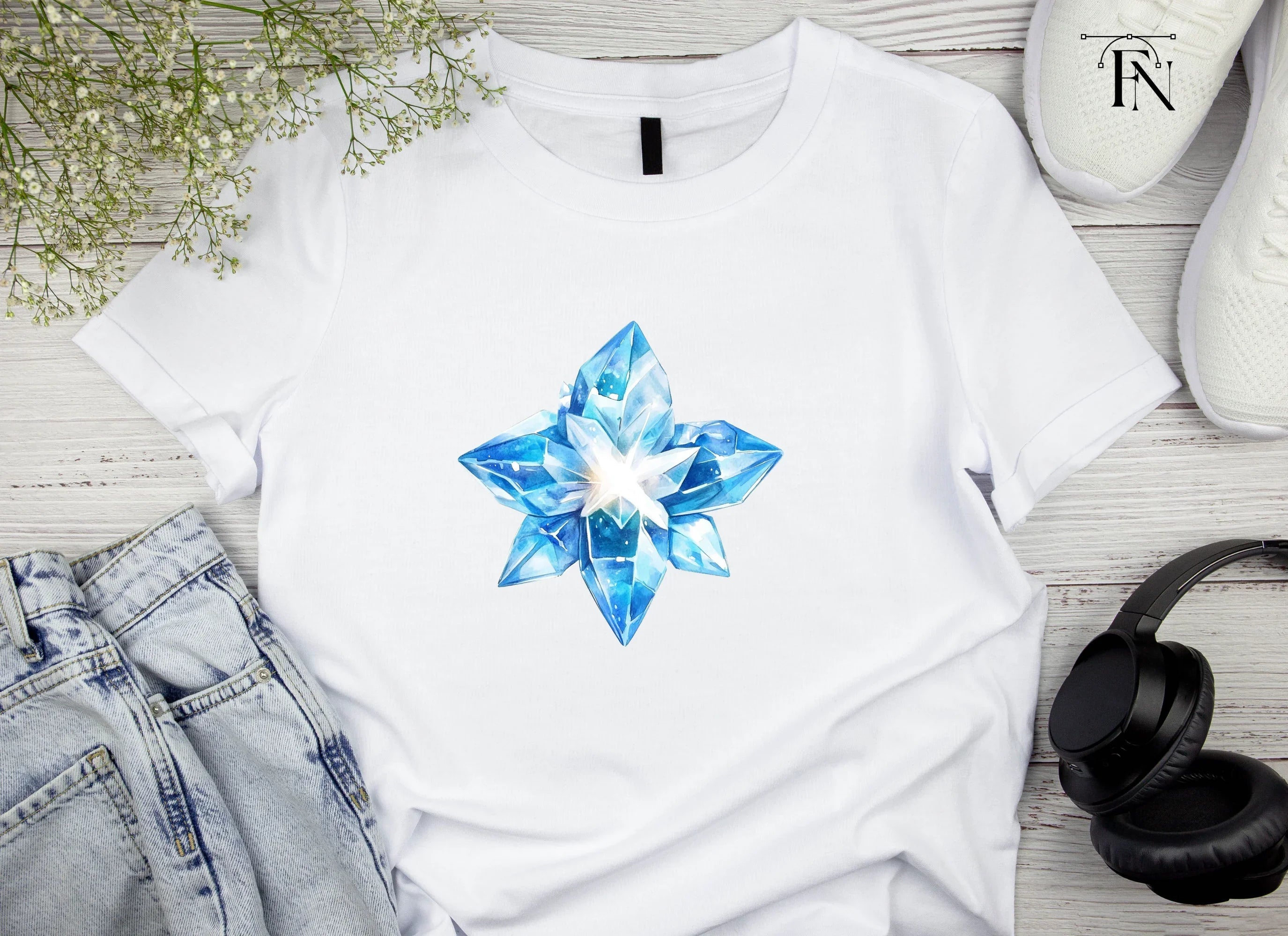 Sparkling Blue Crystal Star Clipart Bundle