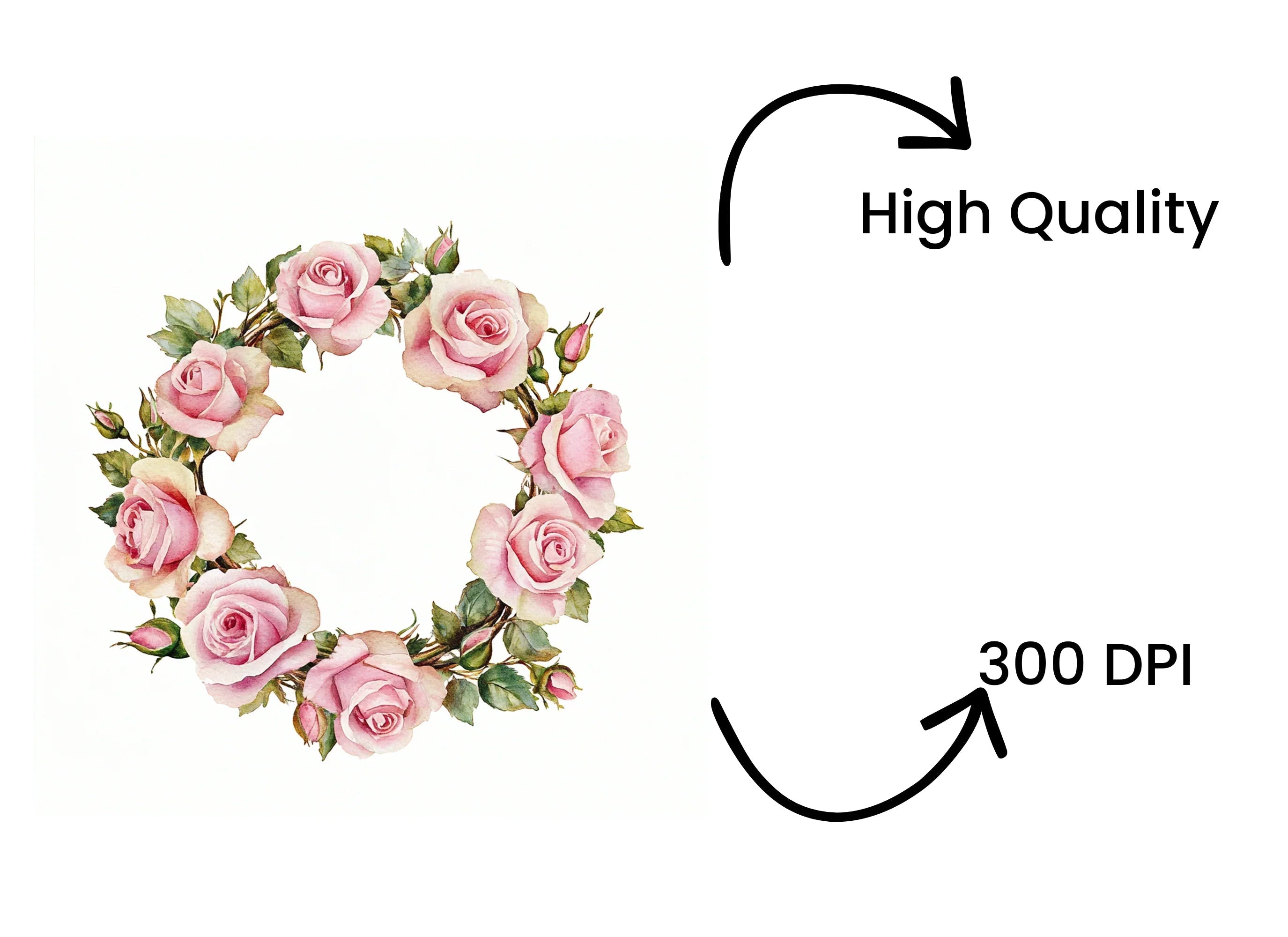 Elegant Pink Rose Wreath Clipart Bundle