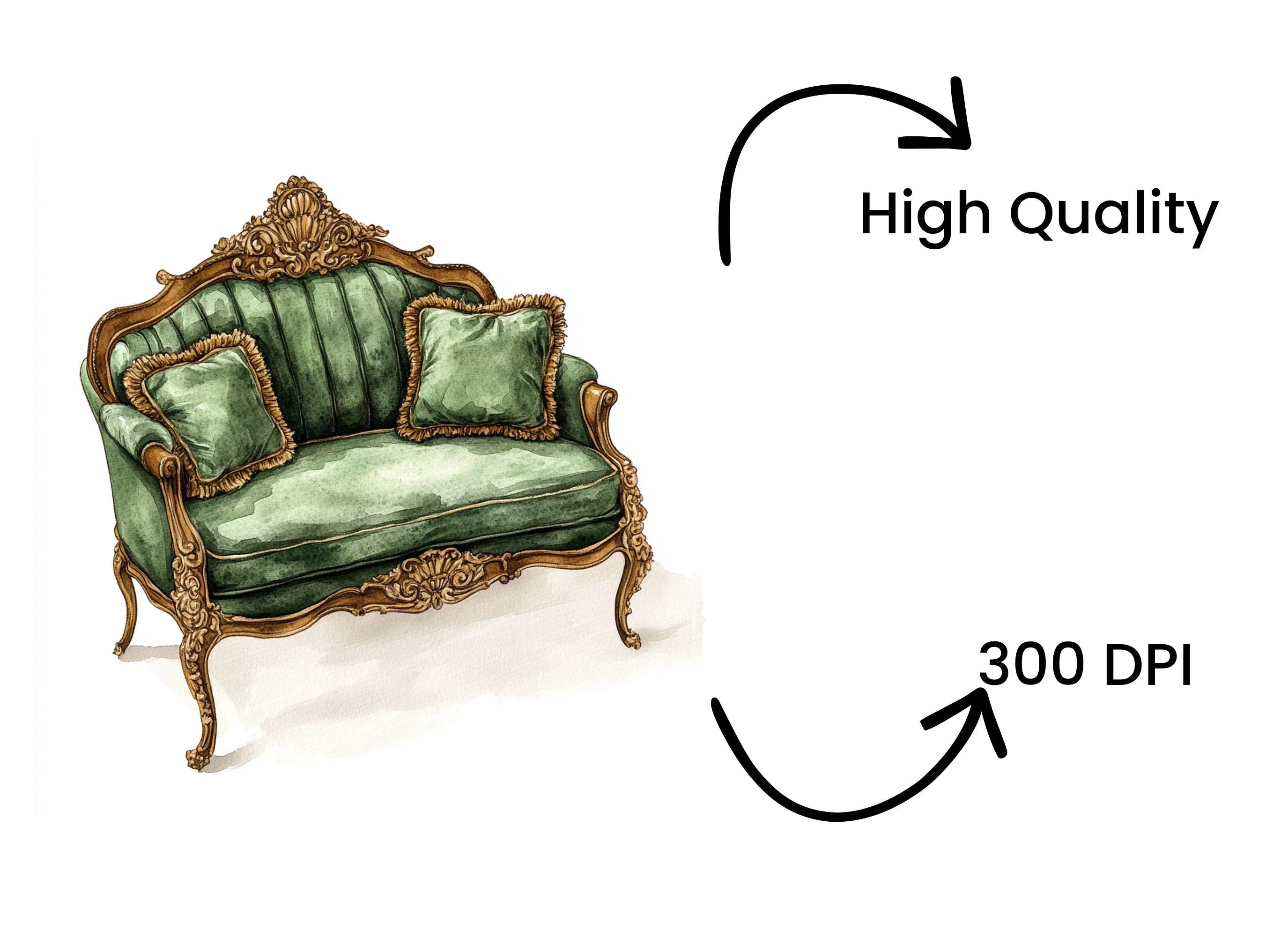 Emerald Green Sofa Clipart Bundle