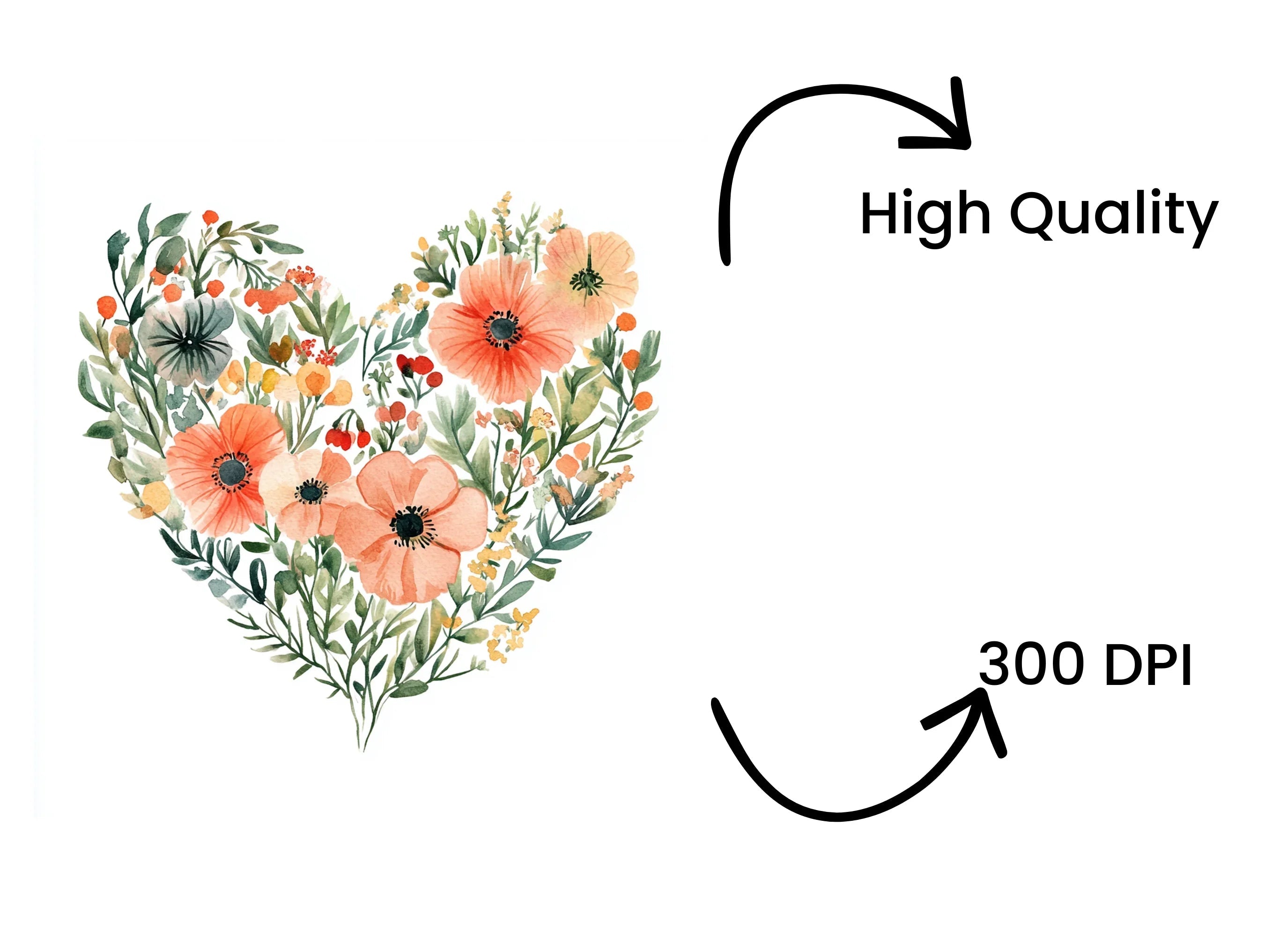 Floral Heart Clipart Bundle