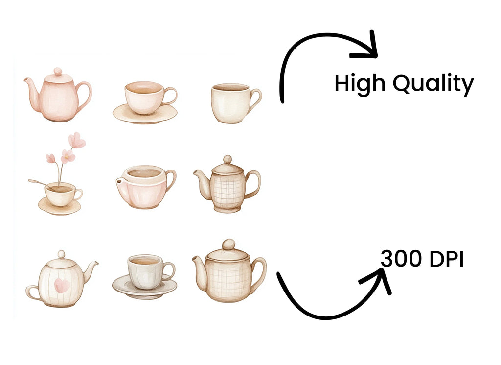 Vintage Teapots and Cups Clipart Bundle