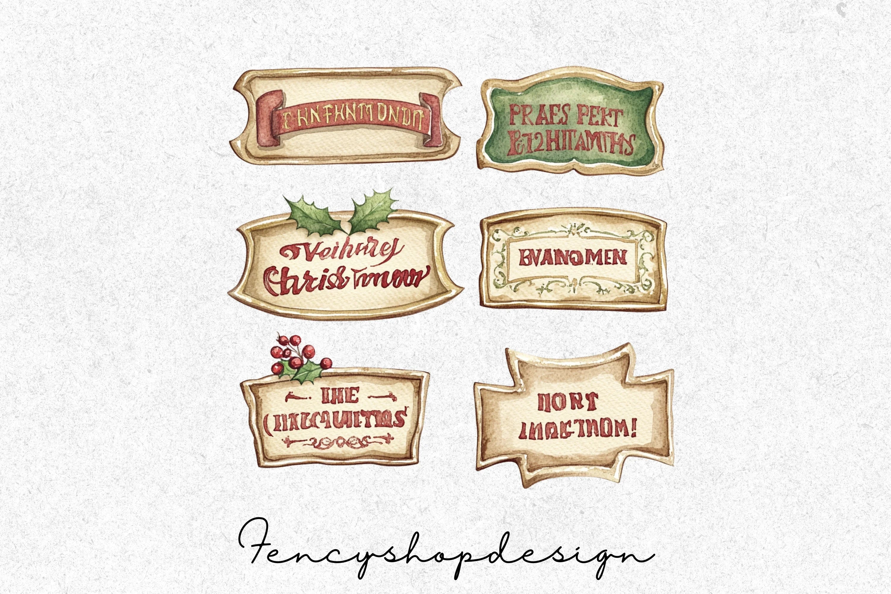 Vintage Christmas Labels Tags Clipart Bundle