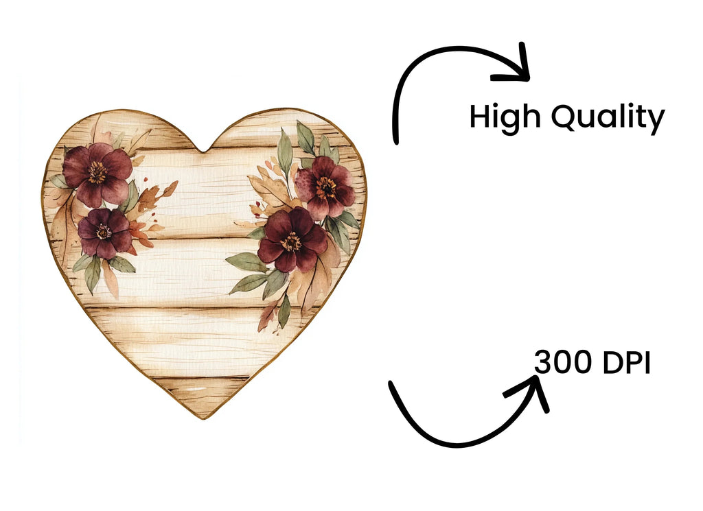 Rustic Wooden Heart Floral Clipart Bundle