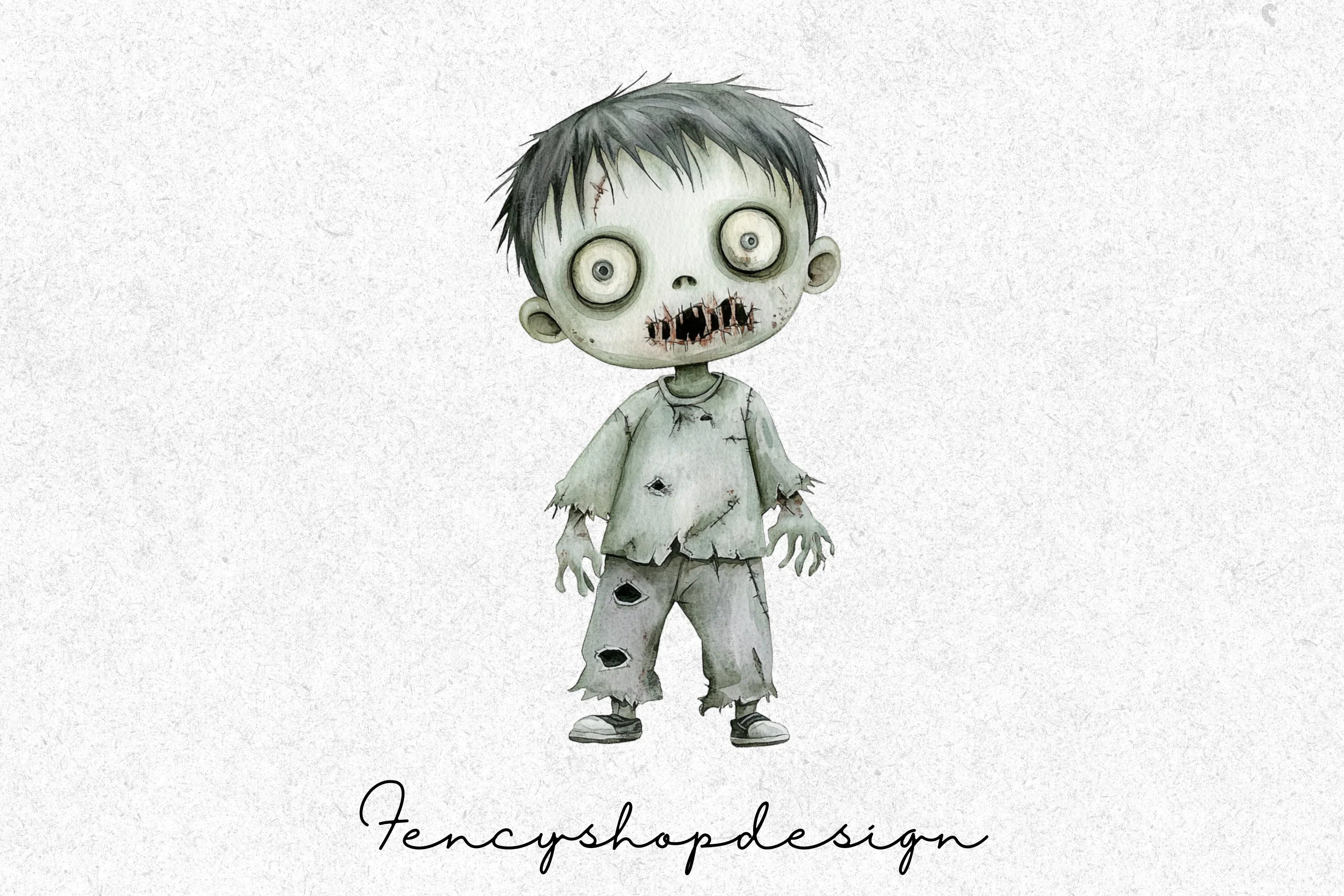 Spooky Cute Zombie Boy Halloween Clipart Bundle