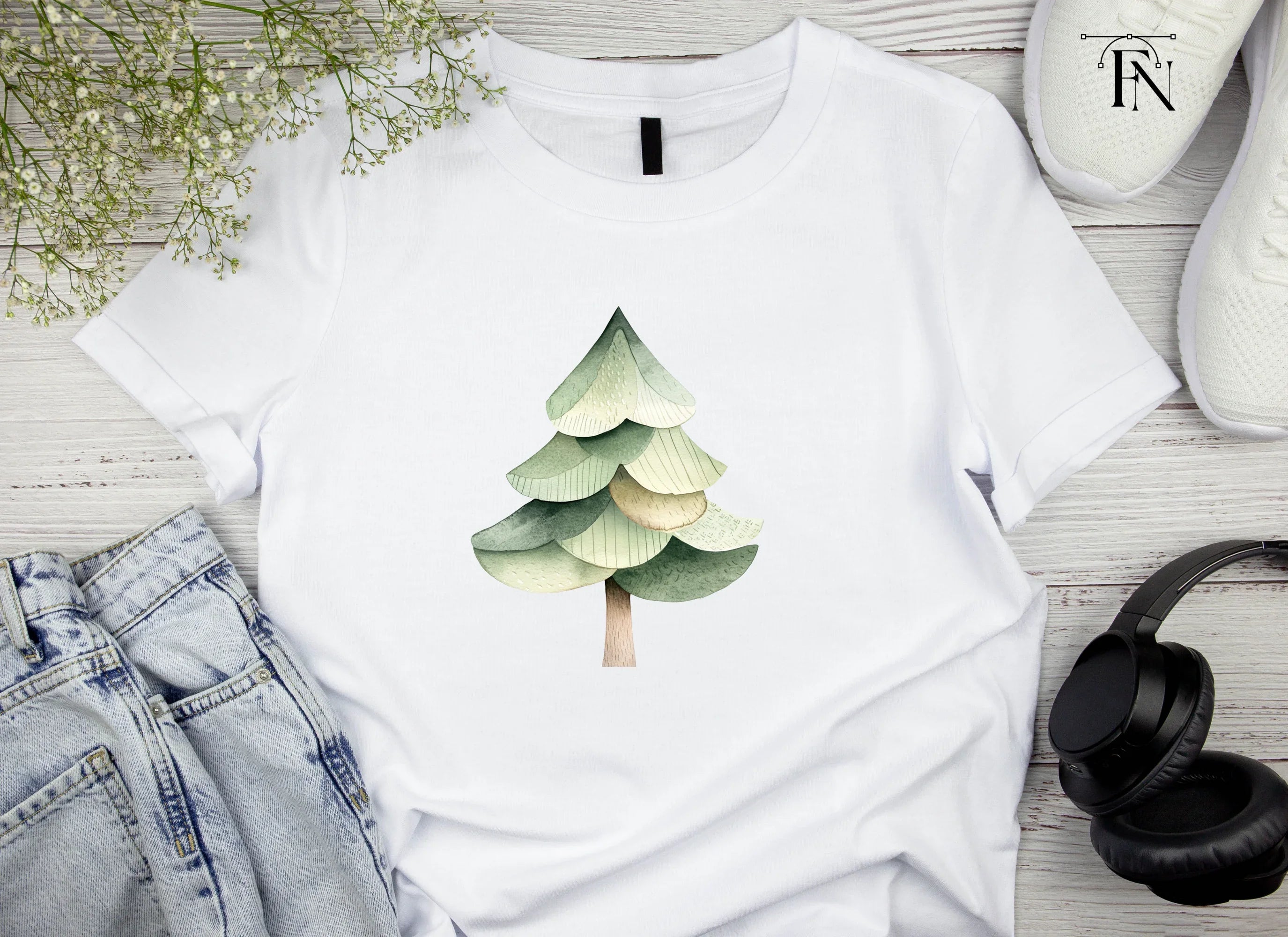 Cute Stylized Pine Tree Clipart Bundle