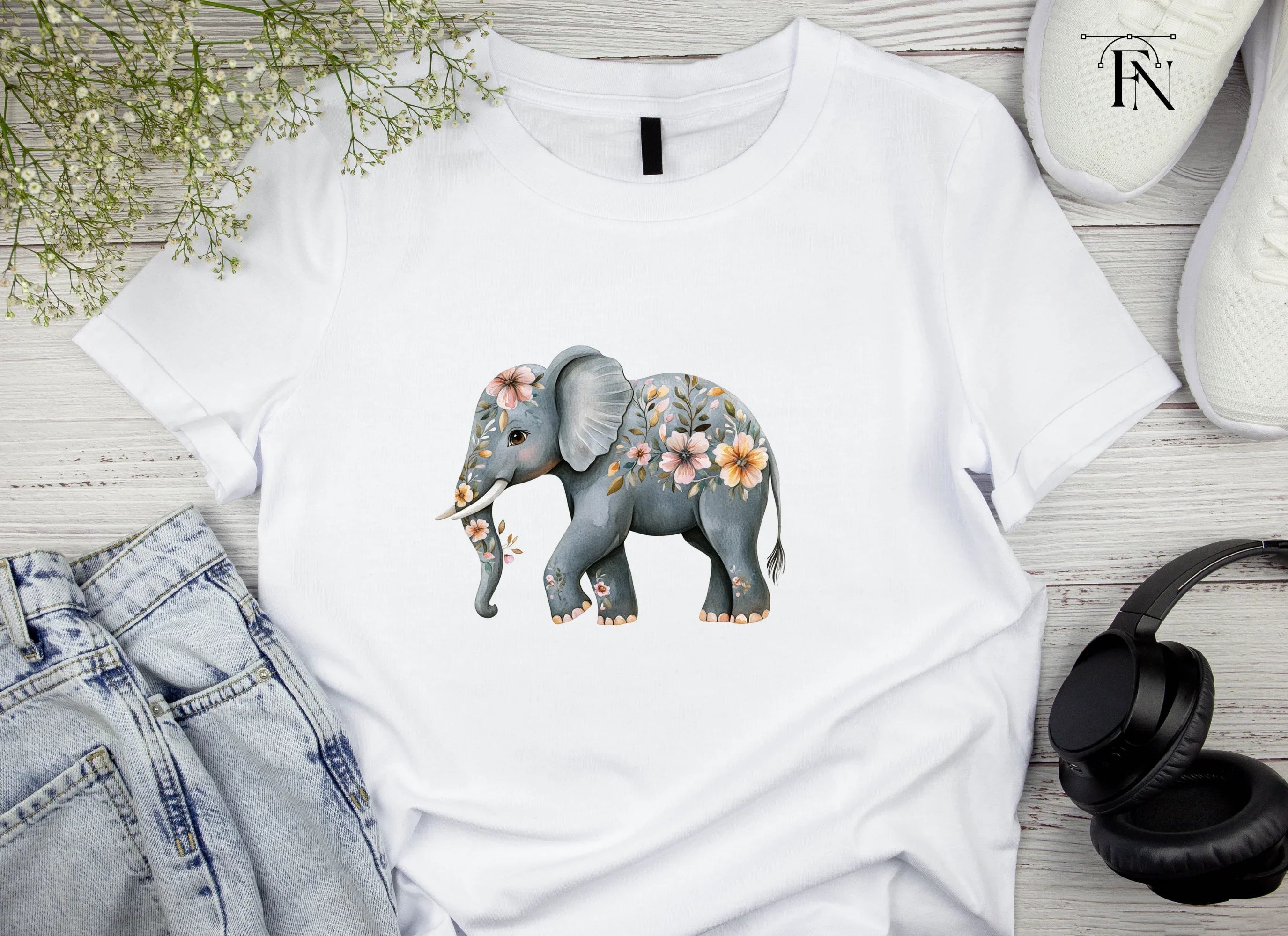 Floral Elephant Clipart Bundle