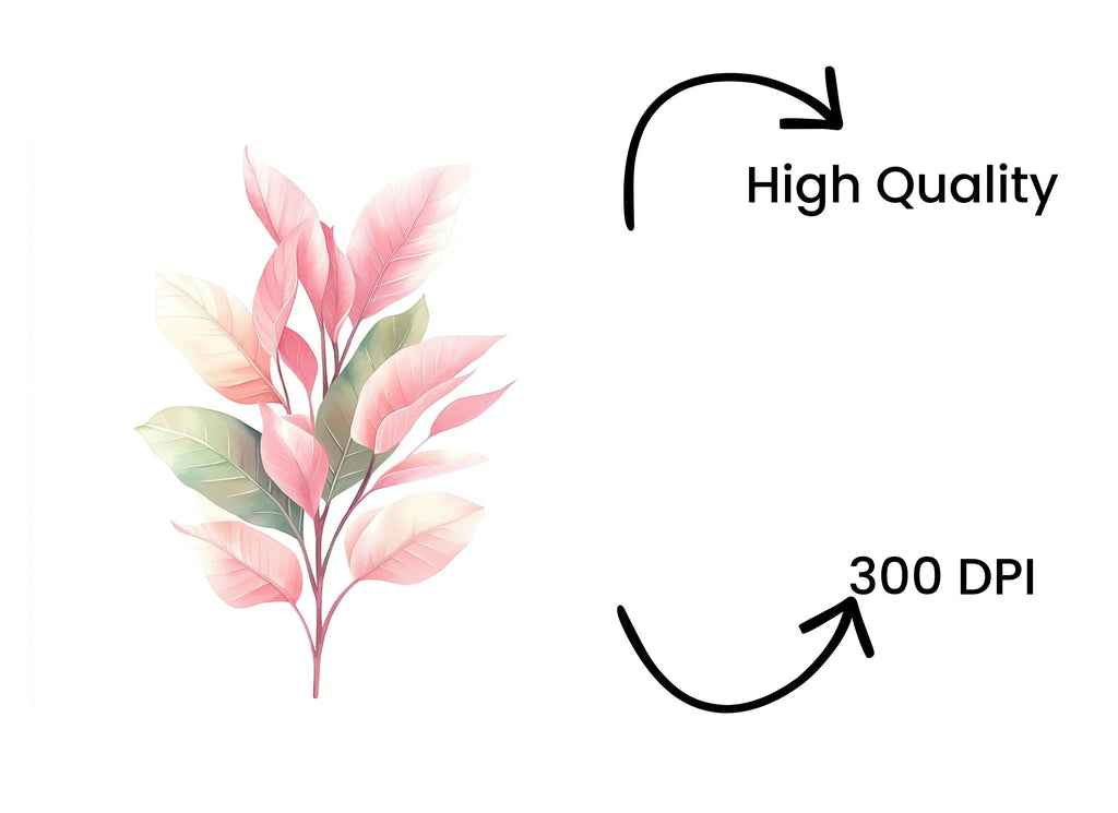 Soft Pink Green Foliage Clipart Bundle